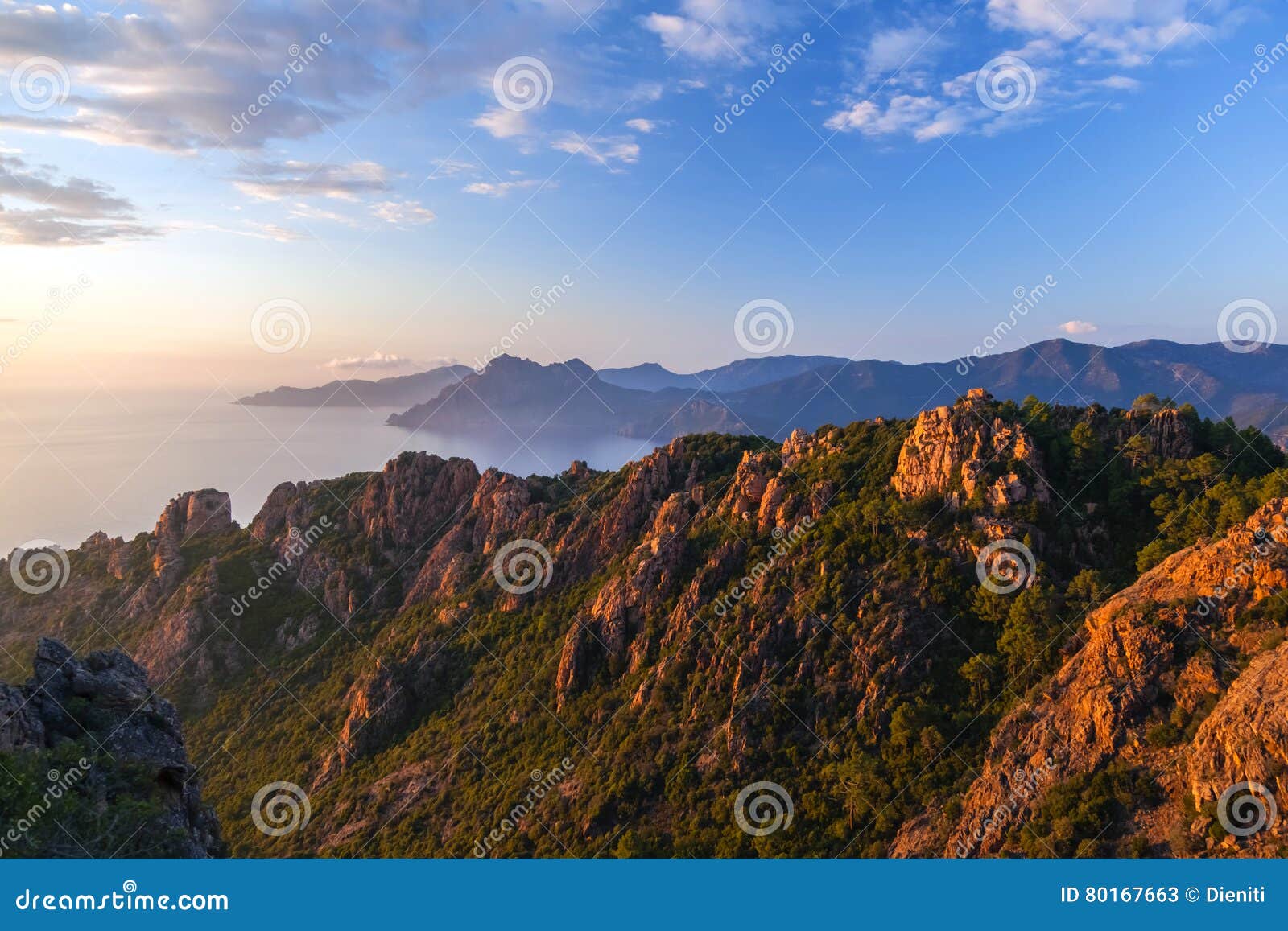 les calanche de piana at sunset, corsica, france