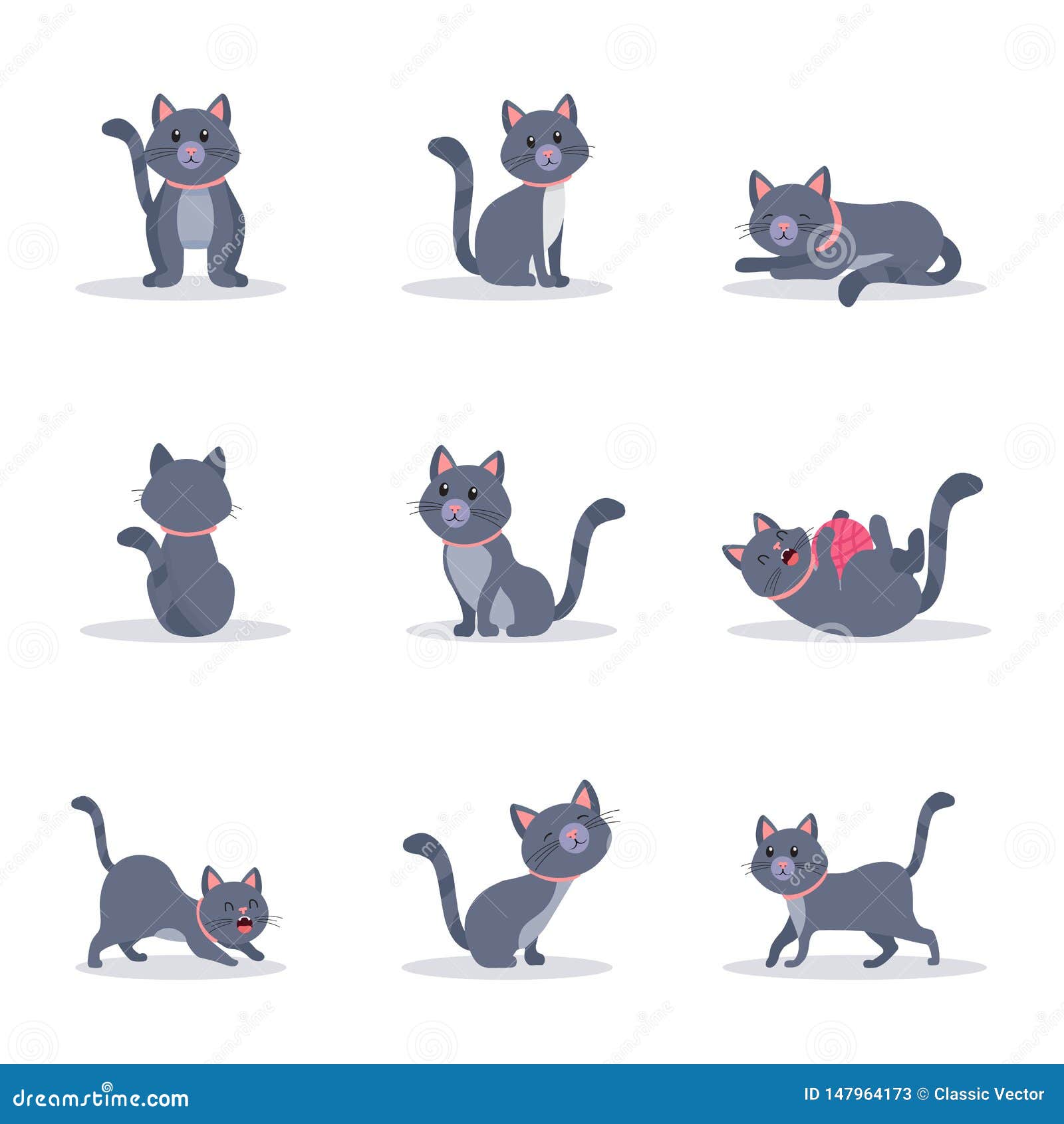 Les Chats Gris Mignons Dirigent L Ensemble D Illustrations De Couleur Illustration De Vecteur Illustration Du Race Plat