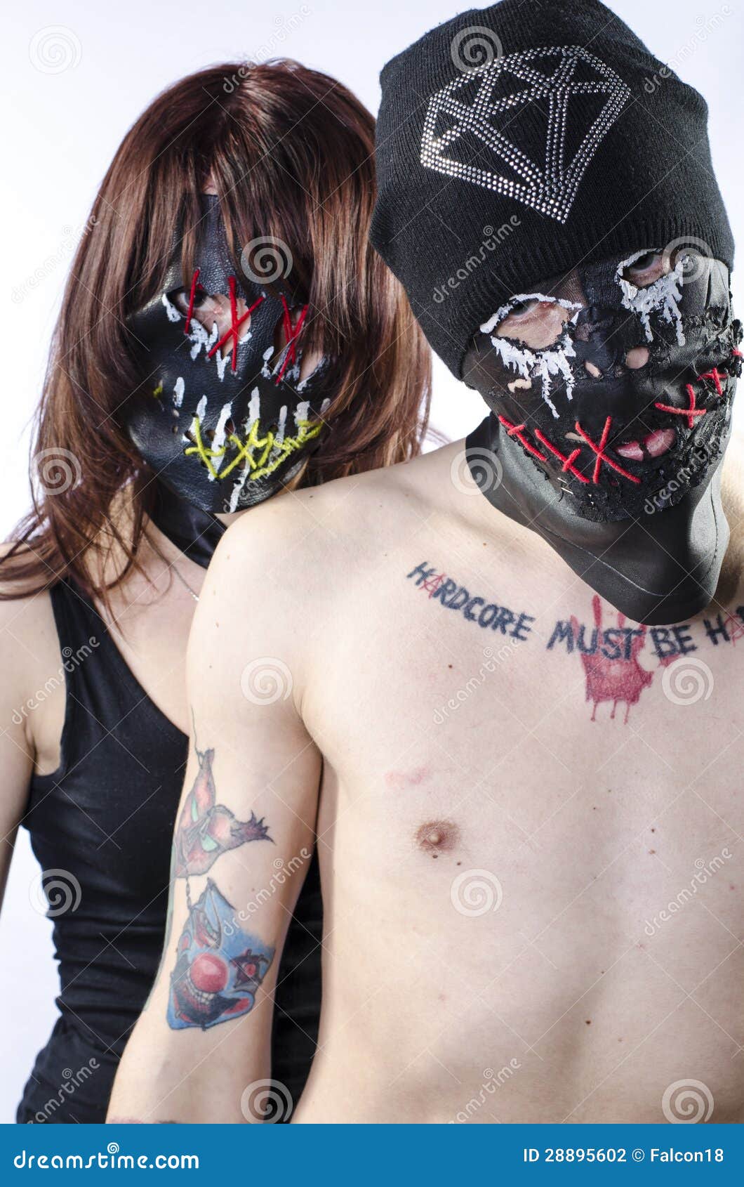Les Couples Dans Les Masques Inconditionnels Photo Stock Image Du Tatouages Passion