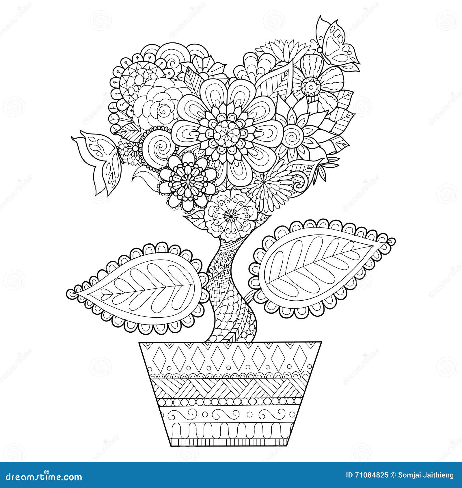 Les Fleurs Dans La Forme De Coeur Sur Schéma Pot Con§oivent Pour Livre De Coloriage Pour