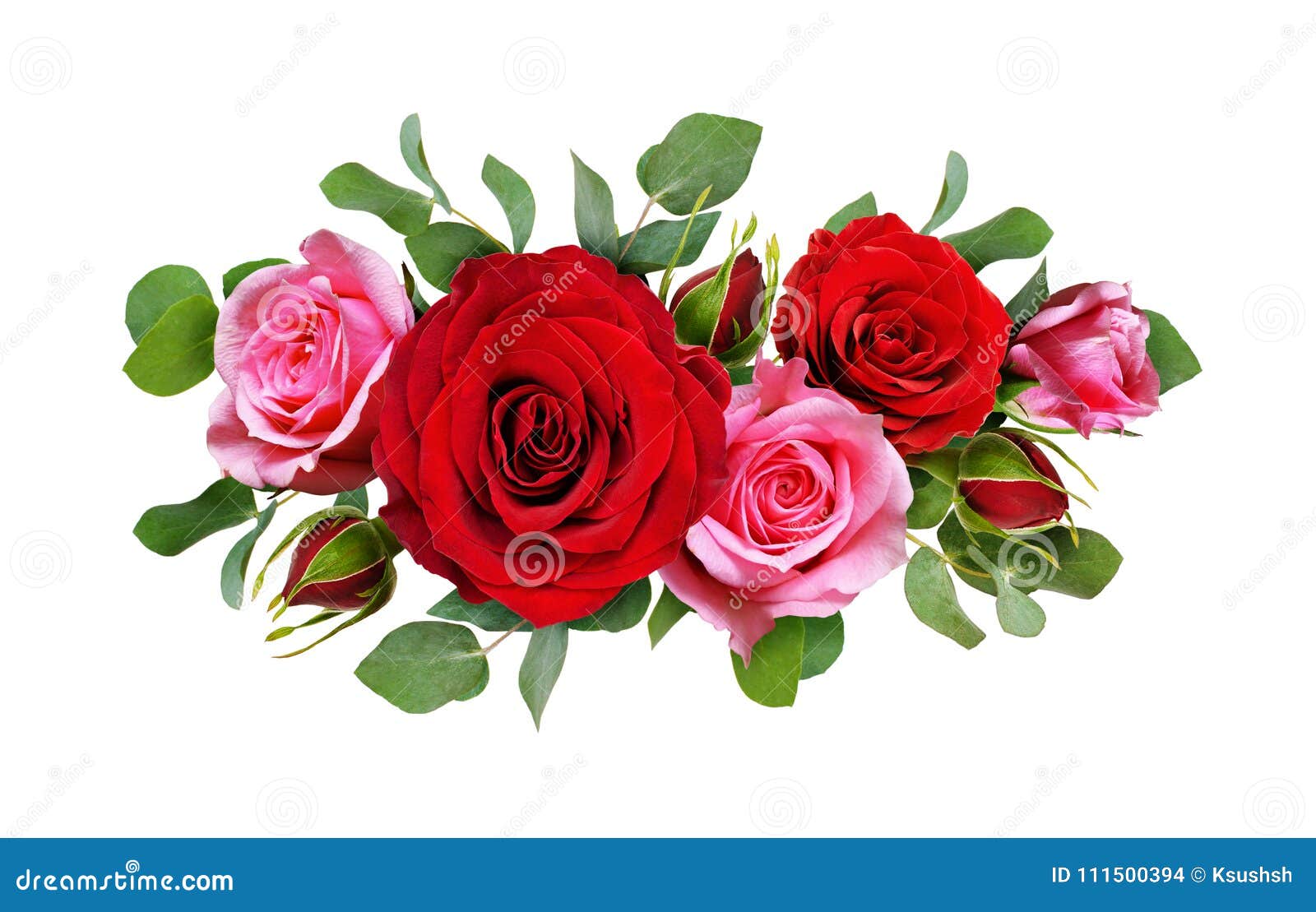 Les Fleurs De Rose De Rouge Et De Rose Avec L'eucalyptus Part Dans Un Arr  Floral Photo stock - Image du rond, ligne: 111500394
