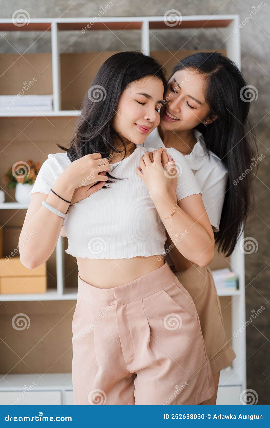 Lesbian Couple Concept Beautiful Asian Girllesbian Couple In A Room At 