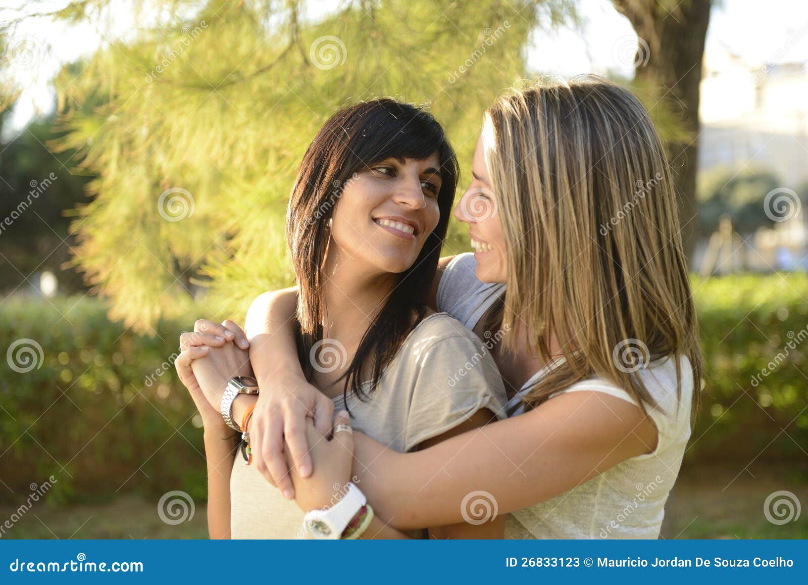 Lesbian Couple Lifestyle Surprising With Bouquet Stock Image 108686785