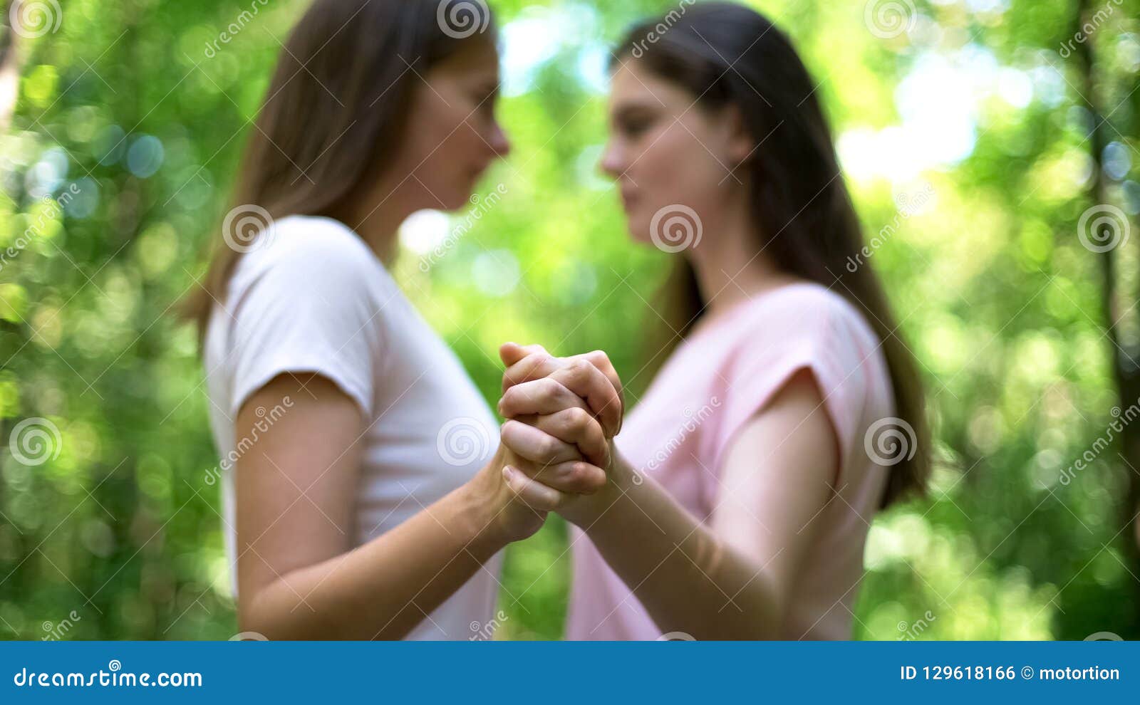 Lesbians Holding Hands Feel Attraction To Each Other Trustful Same