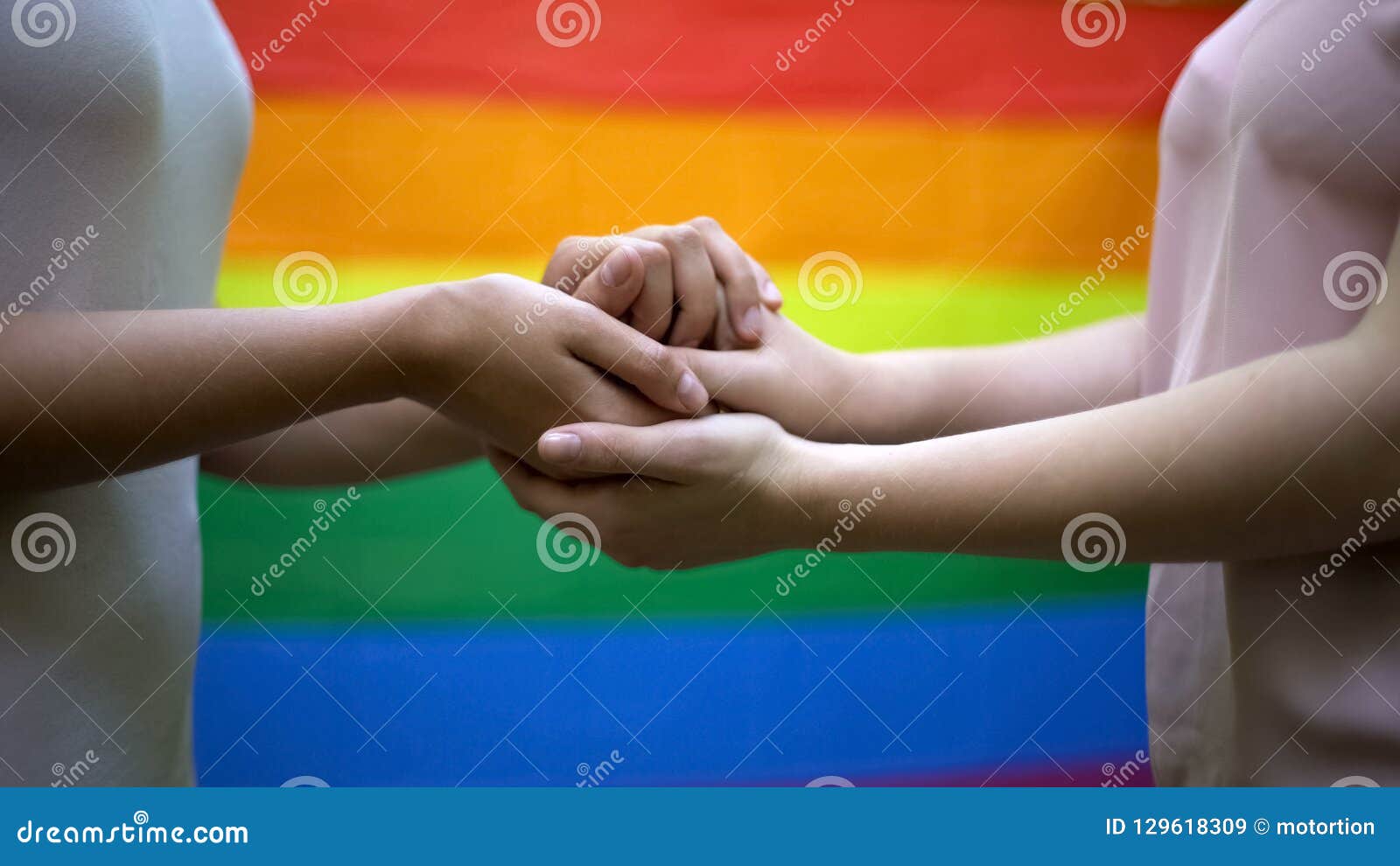 Lesbians Holding Hands Rainbow Flag On Background Lgbt Rights And