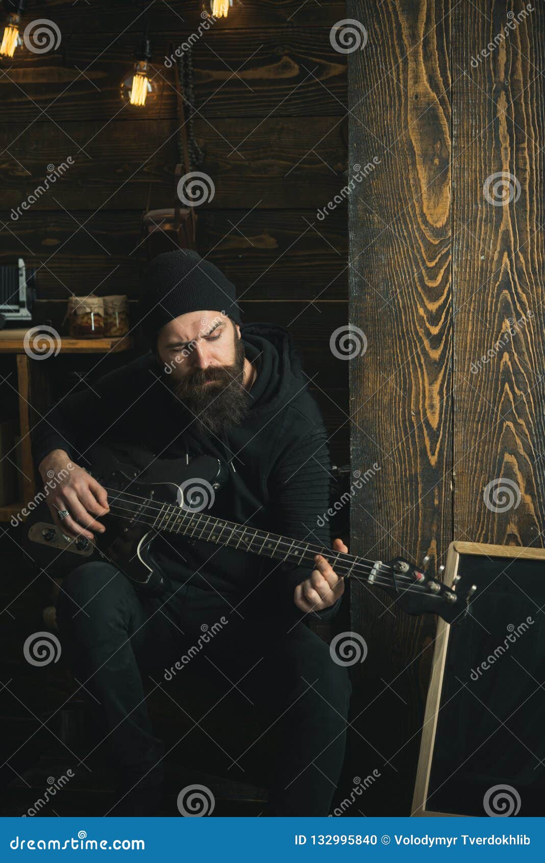 Let the Music Play. Rock Style Man. Rock and Roll Music Performer. Electric Guitar  Player. Hipster Musician Stock Photo - Image of band, beard: 132995840