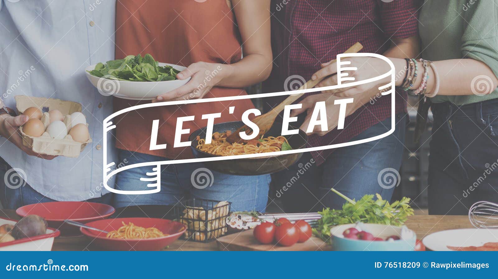 Let S Eat Food Eating Delicious Party Celebration Concept Stock Image