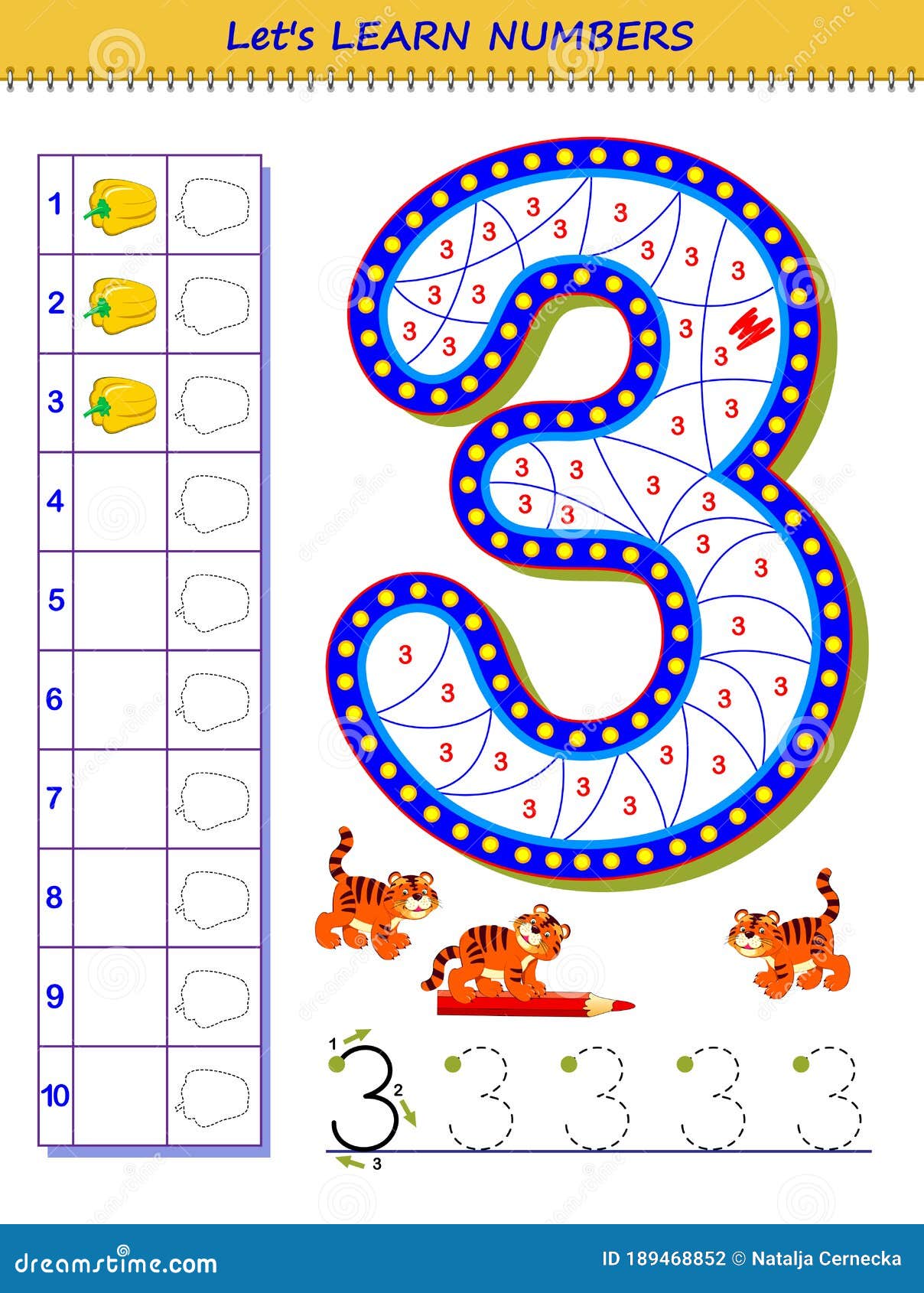 let s learn numbers educational game for children printable worksheet for school textbook kids activity sheet developing stock vector illustration of printable kids 189468852