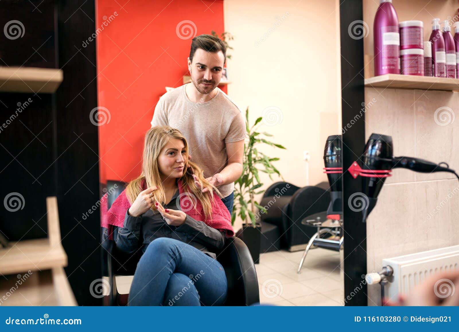 Let`s Make a New Hait Style, Hair Stylist Waiting for Client`s D Stock