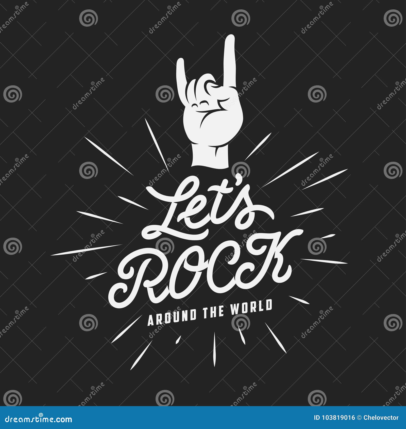 Let`s Rock Typography. Rock on Hand Gesture. Vector Vintage ...