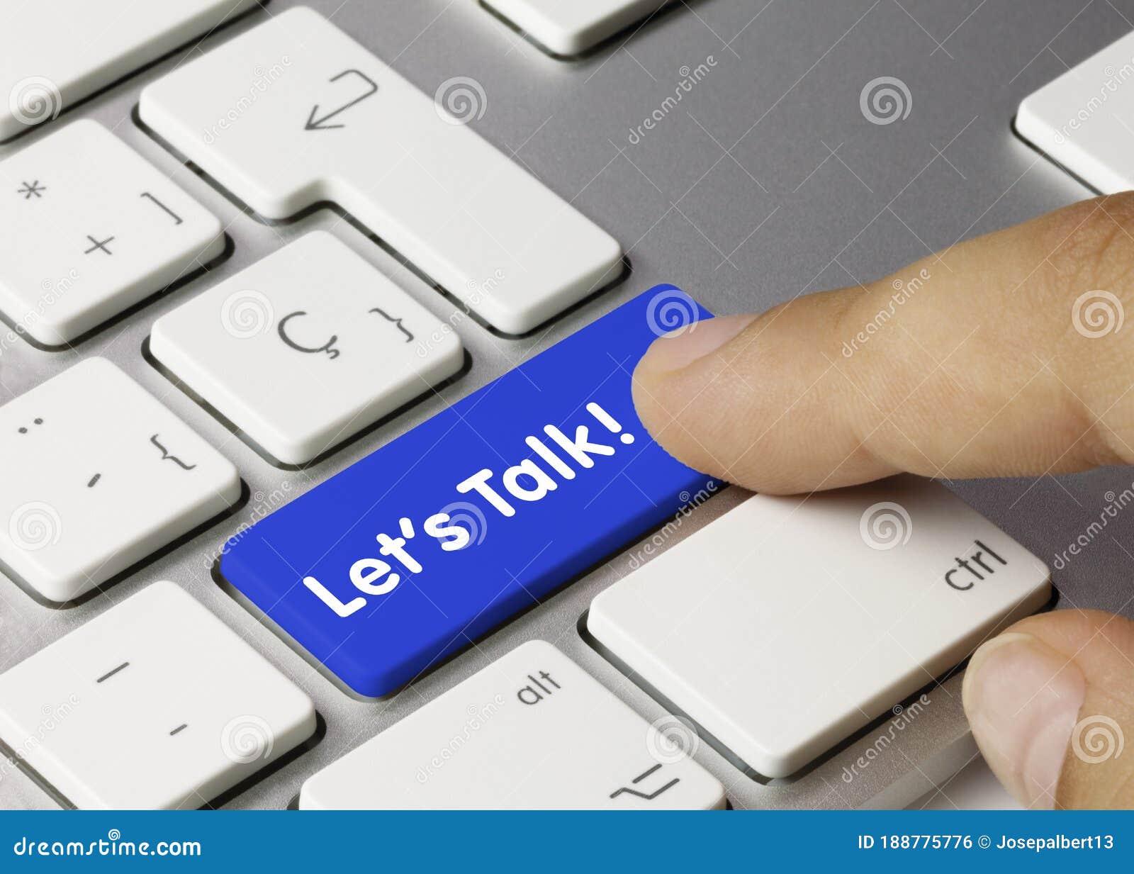 let`s talk! - inscription on blue keyboard key