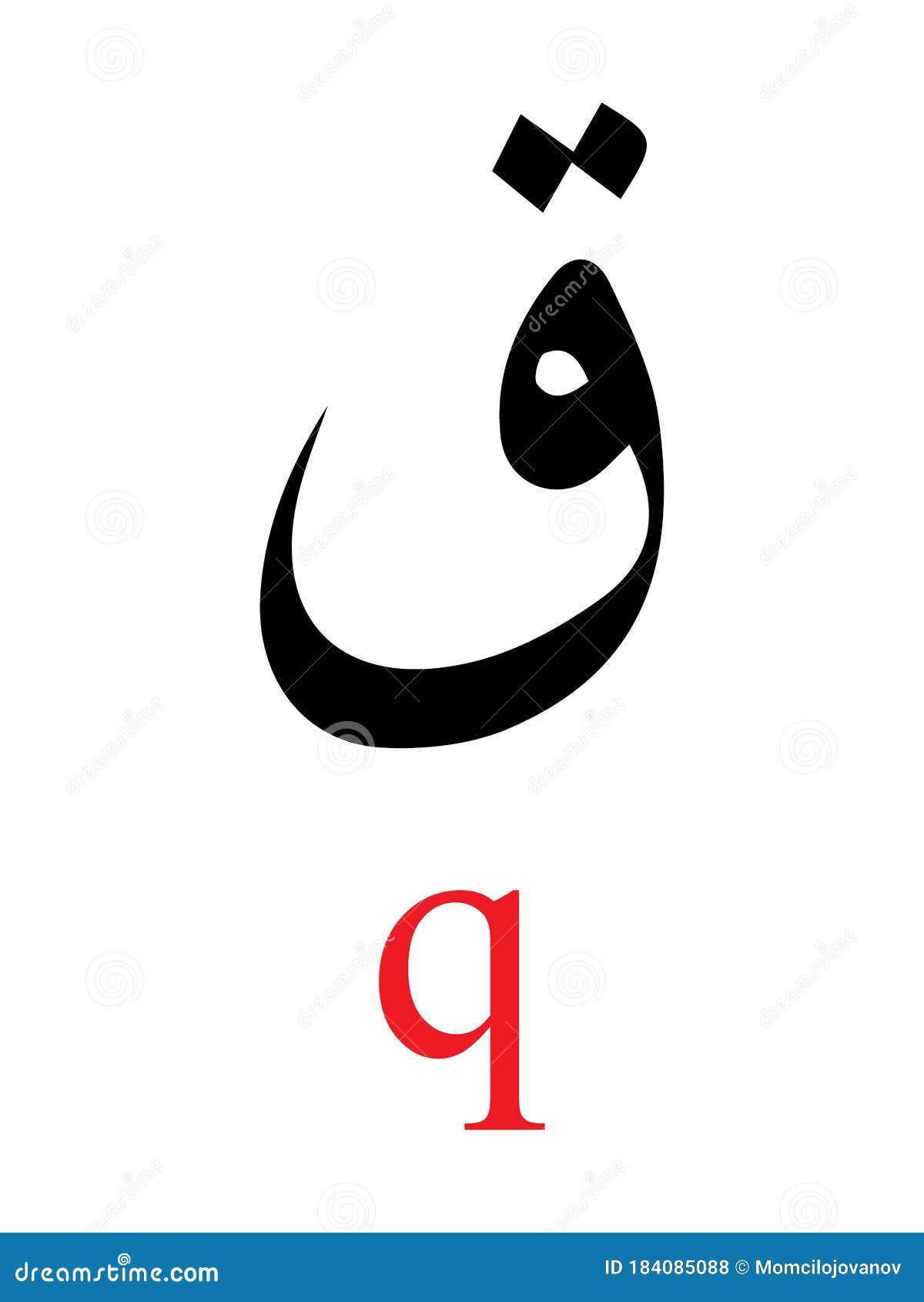 Letra número 21 em alfabeto árabe qaf tradução lápis e gato para