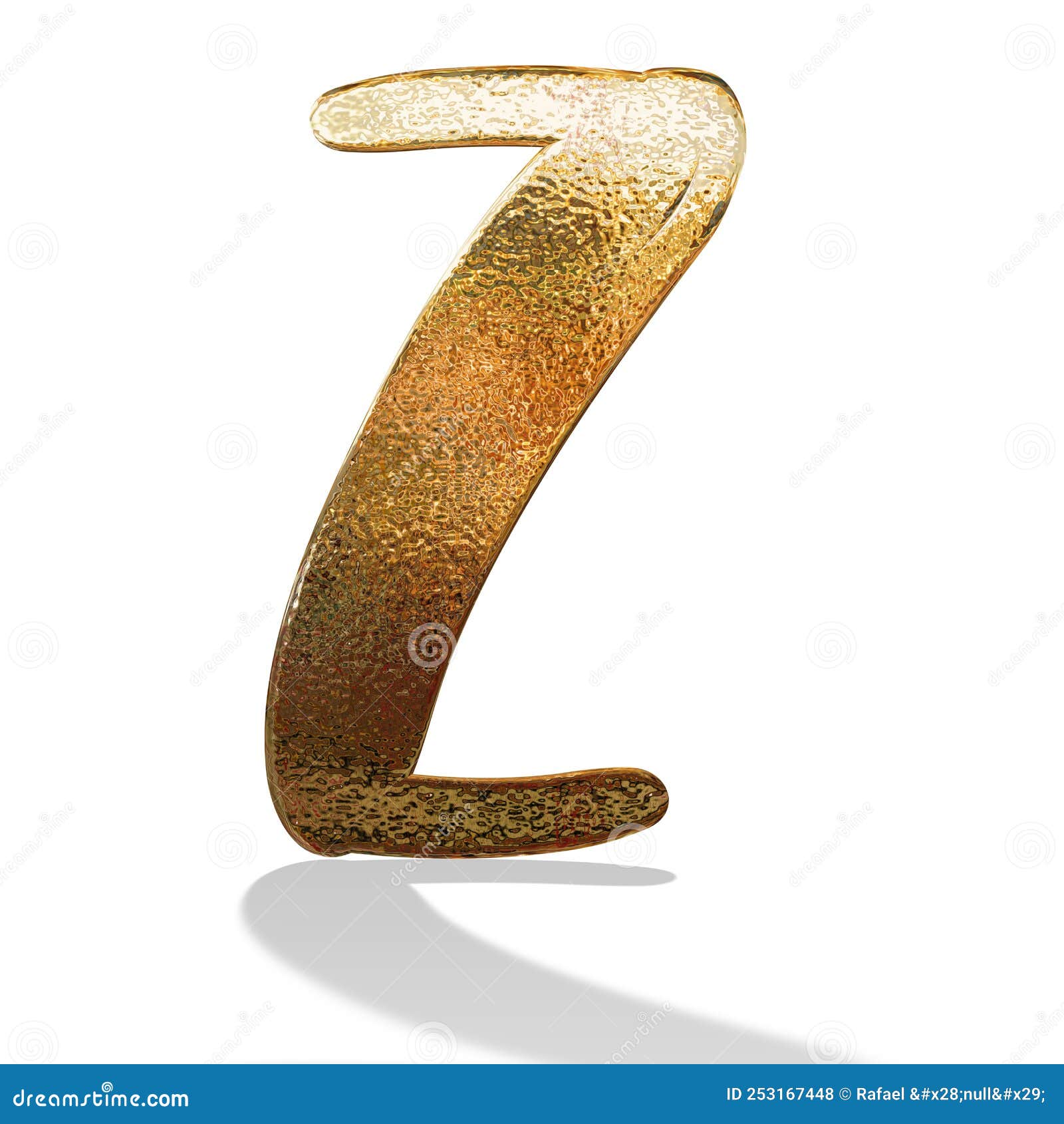3d gold metal letter z with shadow  white background