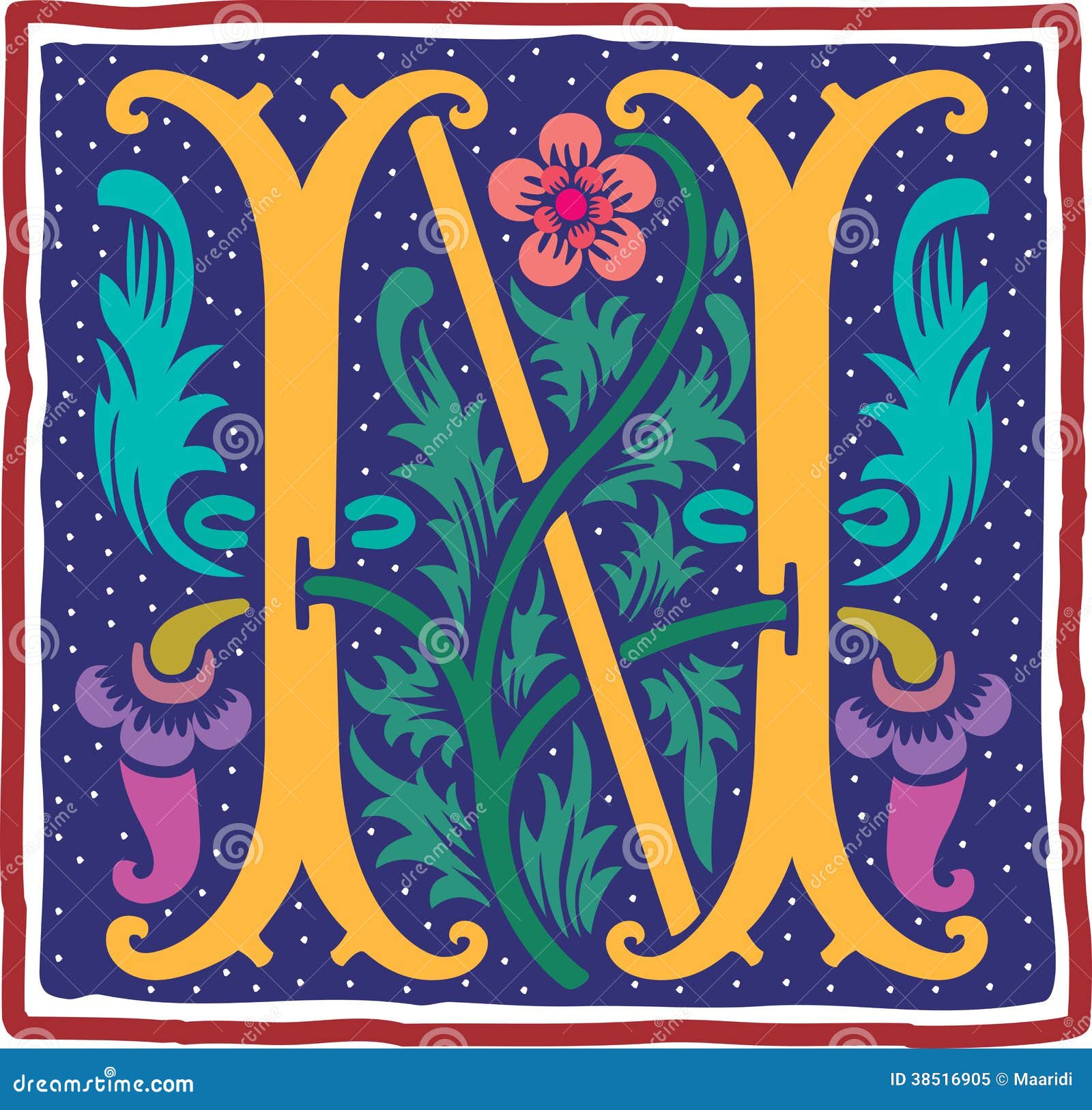 Letra N Del Vintage En Color Ilustración Del Vector