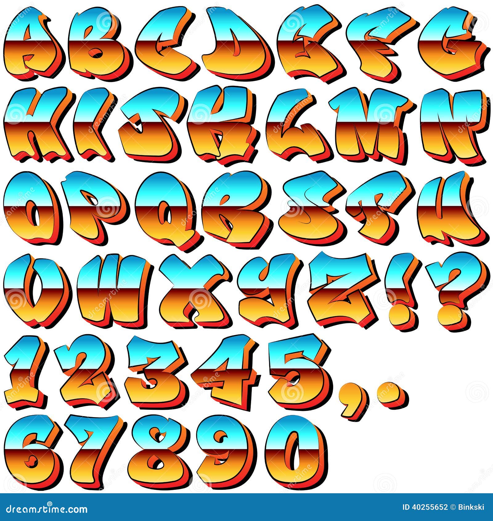 Letras Y Números De Graffiti Ilustración del Vector - Ilustración de  colorido, cartas: 40255652, image size:1600x1690