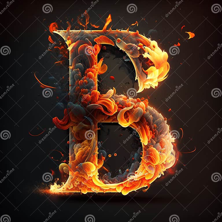 Letter B in Fire, Isolated on Black Background. 3d Render Stock ...