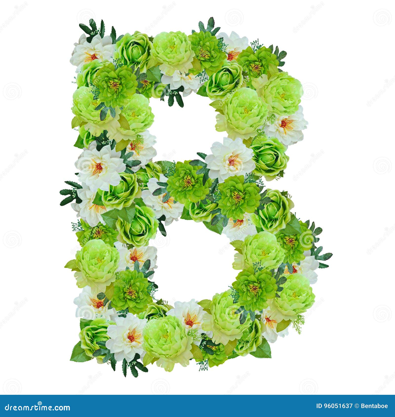 Letter B from Green and White Flowers Isolated on White Stock ...