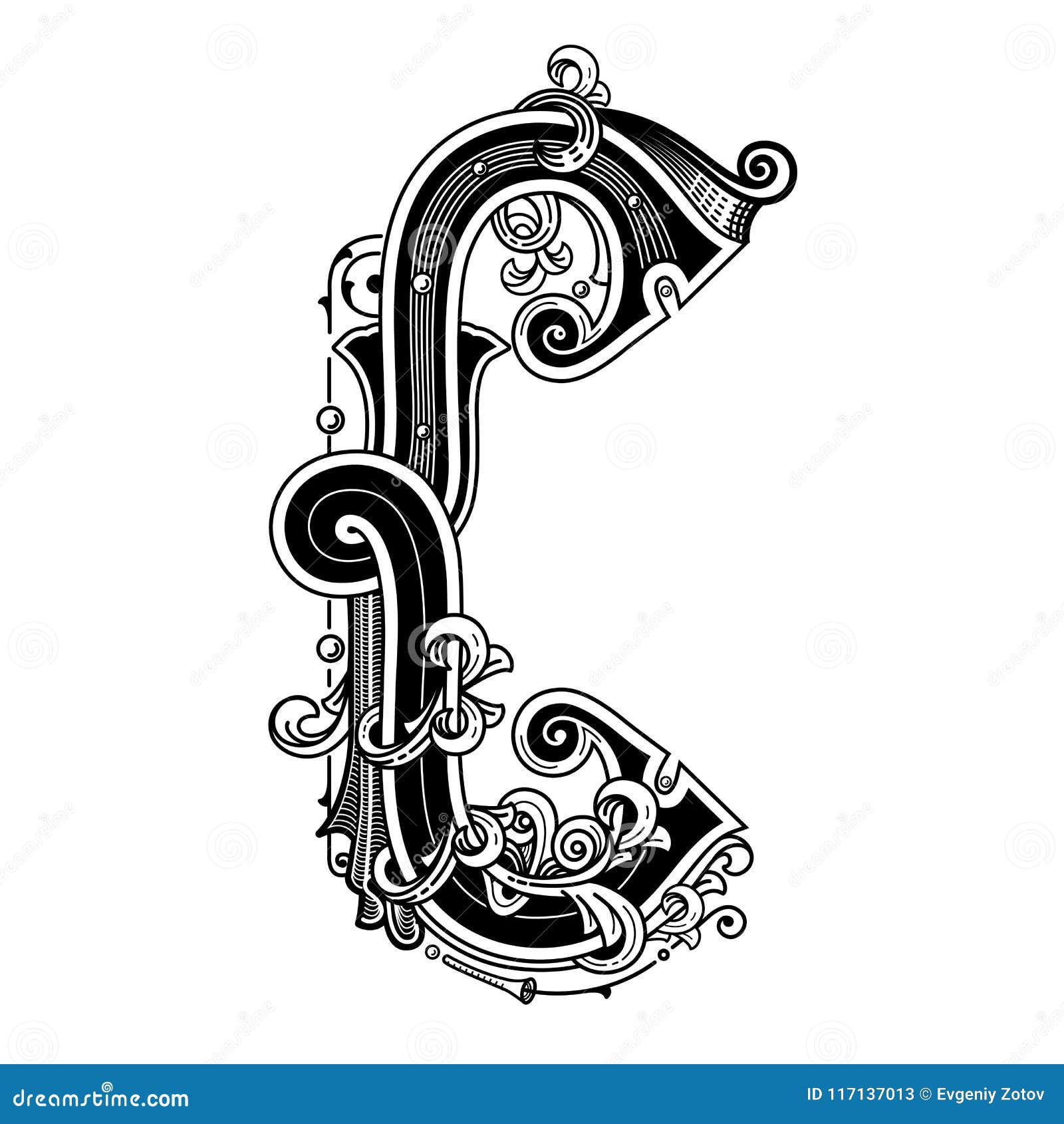 Letter C Decorative. Black Vintage Stylish Symbol Stock Vector ...