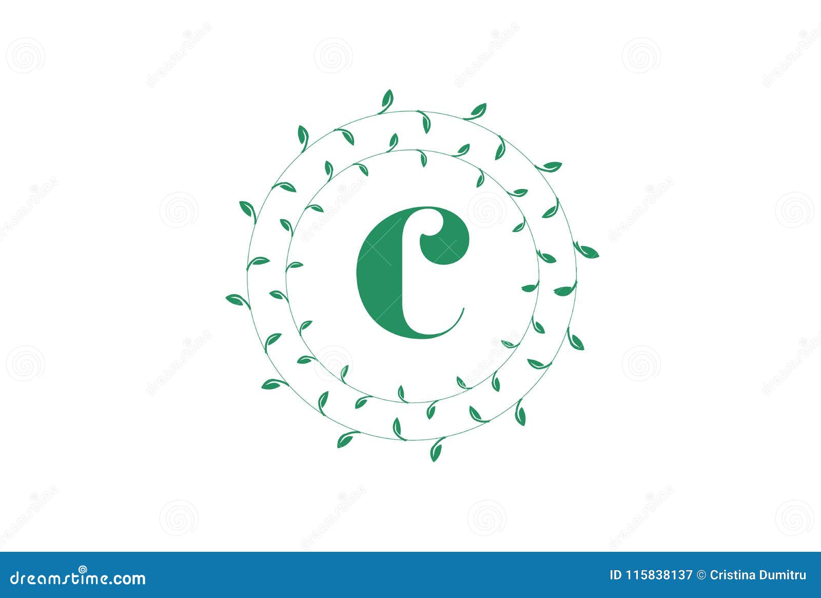 Letter C Logo With Round Green Leaves Elegant Floral Monogram