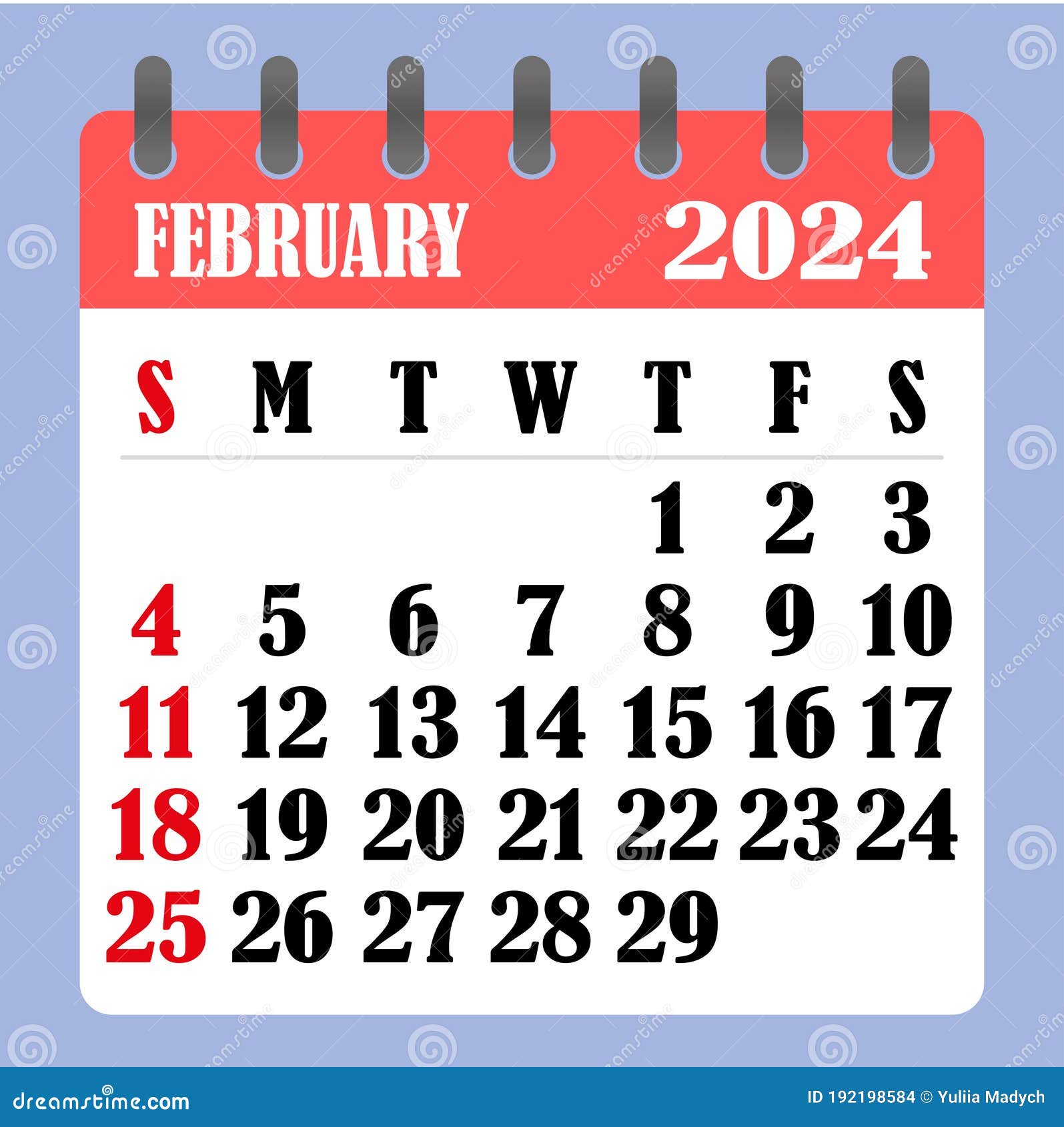 Letter Calendar for February 2024. the Week Begins on Sunday. Time