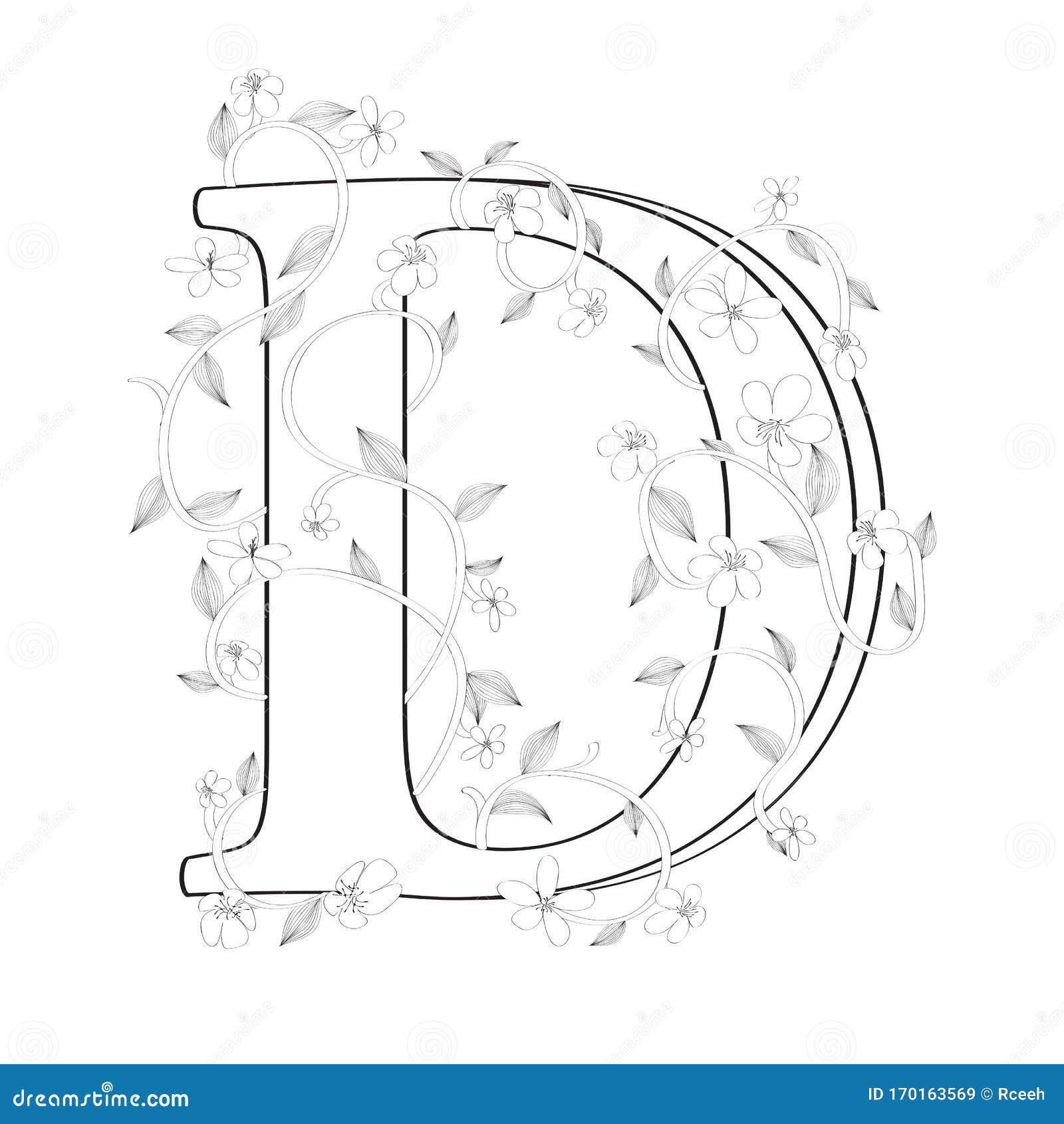 Letter D floral sketch stock vector. Illustration of garden - 170163569