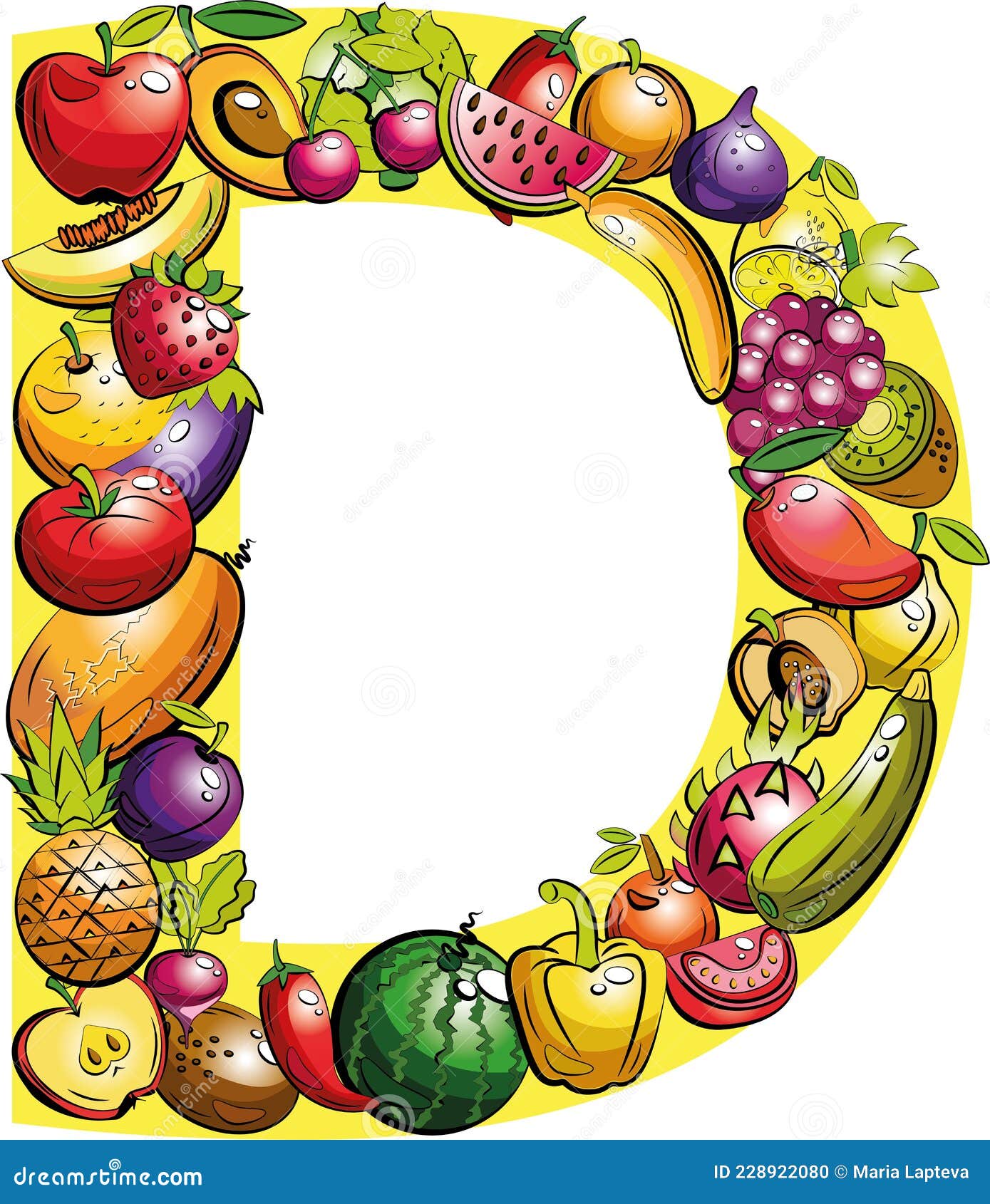 Letter D stock vector. Illustration of radish, cherry 228922080