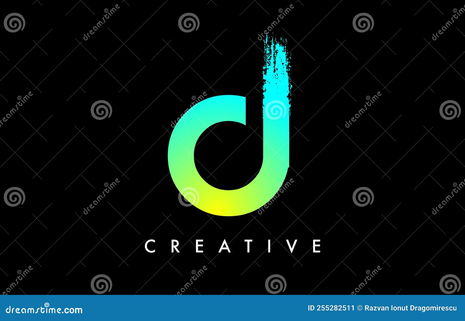 Letter D Logo Icon Design with Rounded Shape and Artistic Brush Stroke
