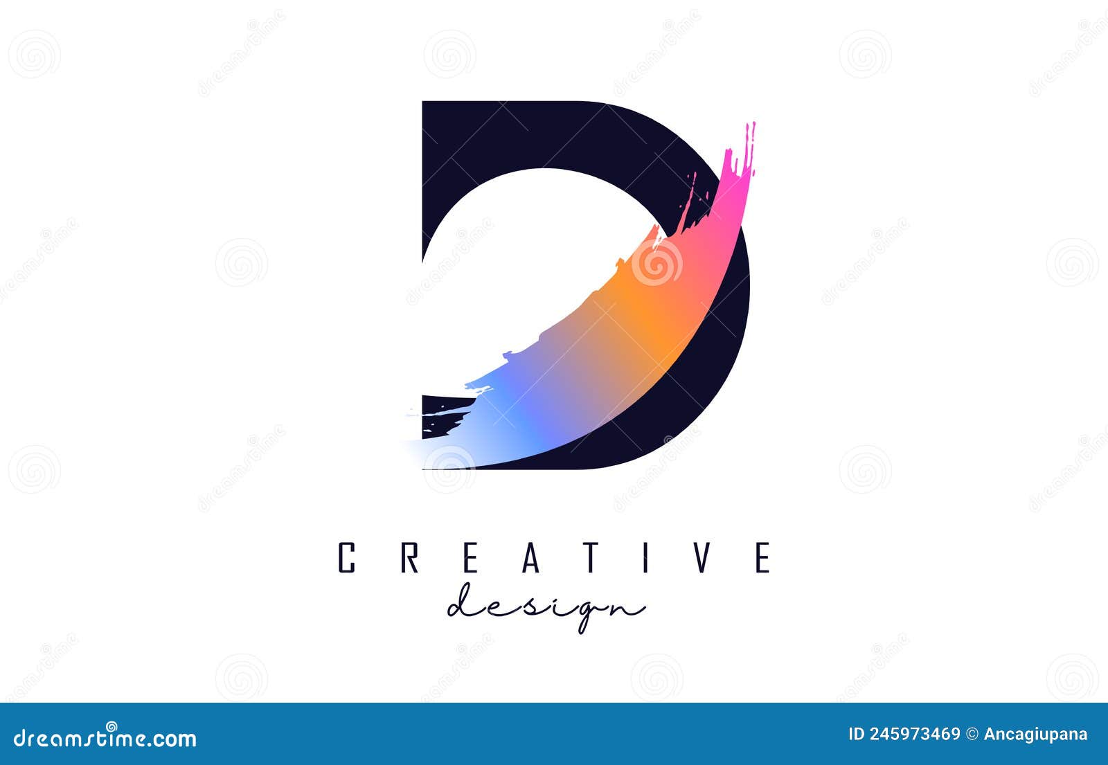 Letter D Logo with Rainbow Brush Stroke and Creative Cut Stock Vector ...