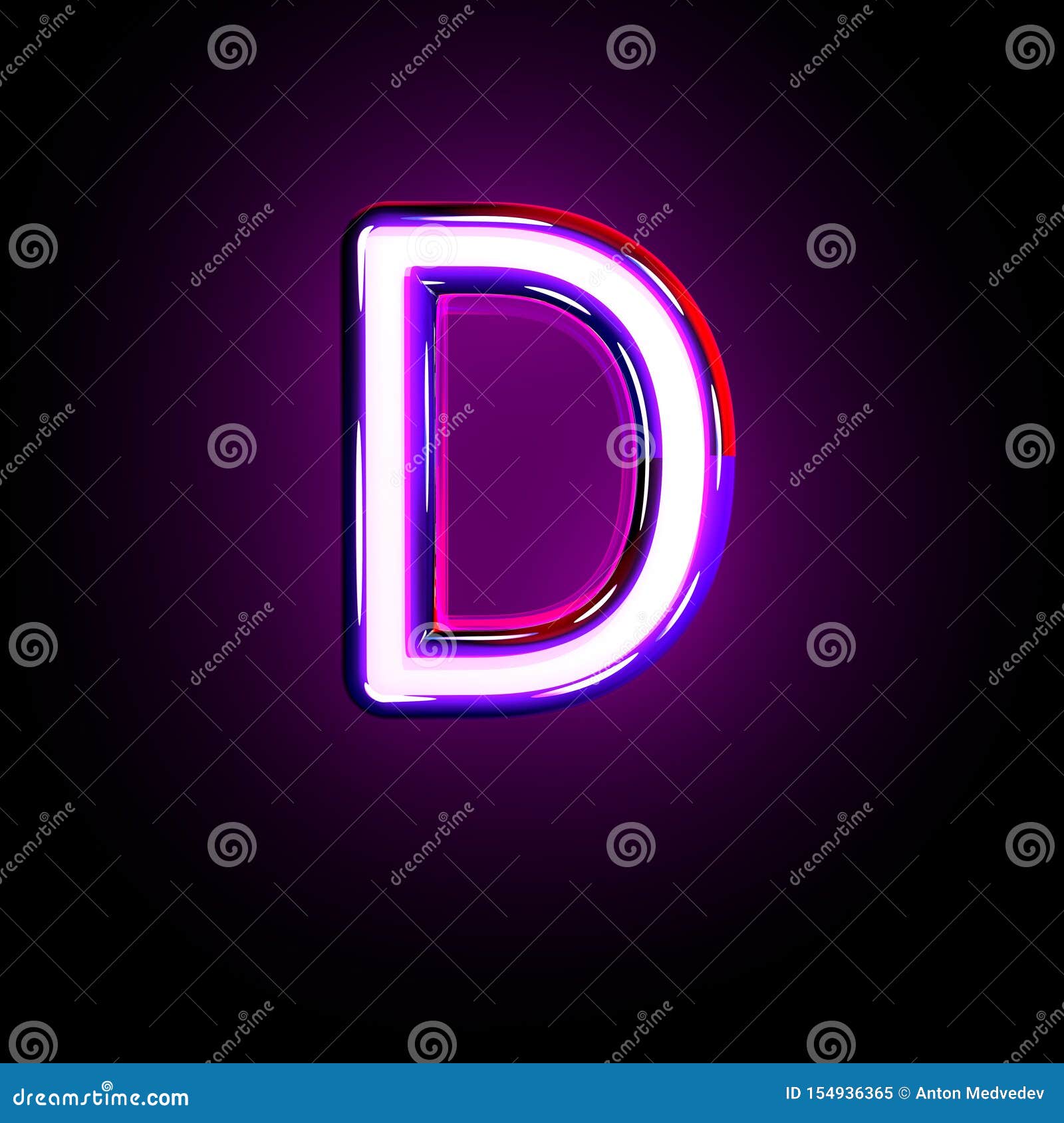 Purple Shining Neon Font - Letter D Isolated on Black Background, 3D ...