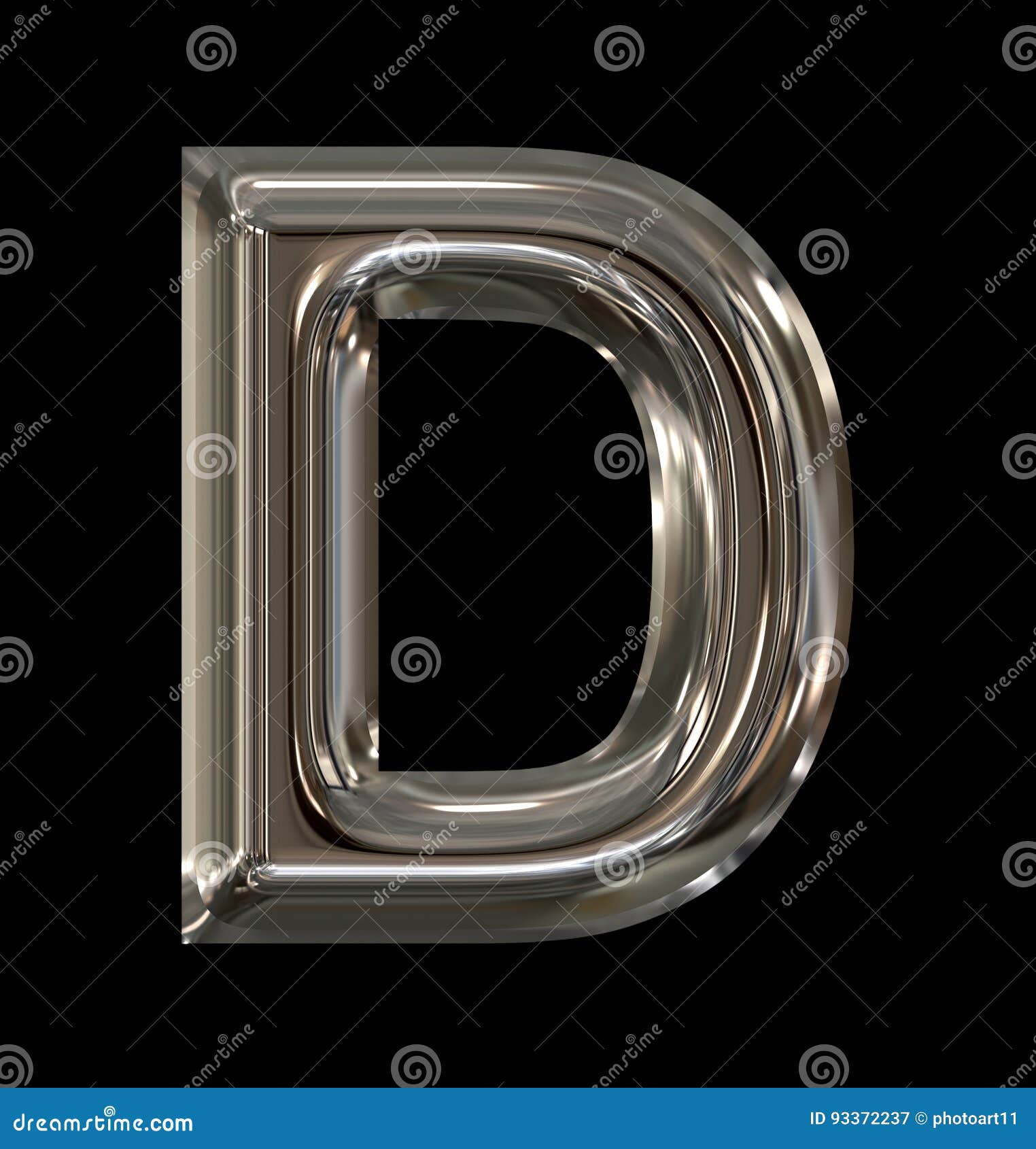 Letter D Rounded Shiny Silver Isolated on Black Stock Illustration ...