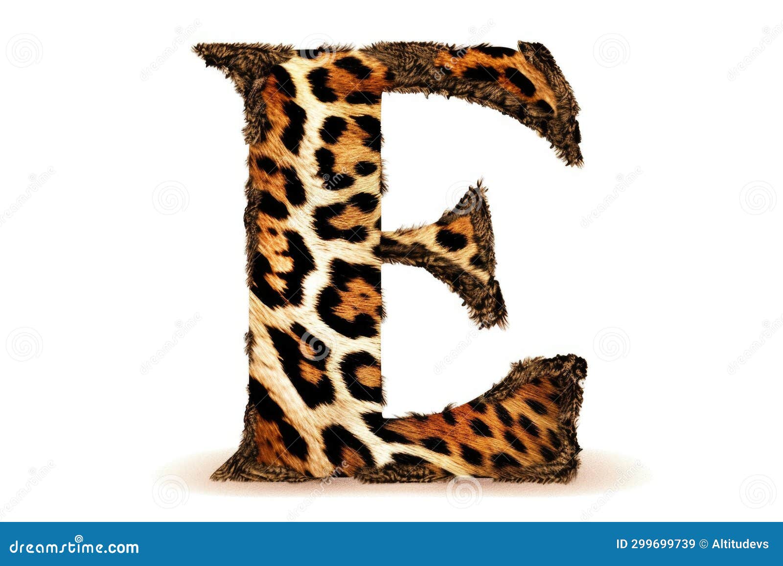 letter e, animal print style, on white background