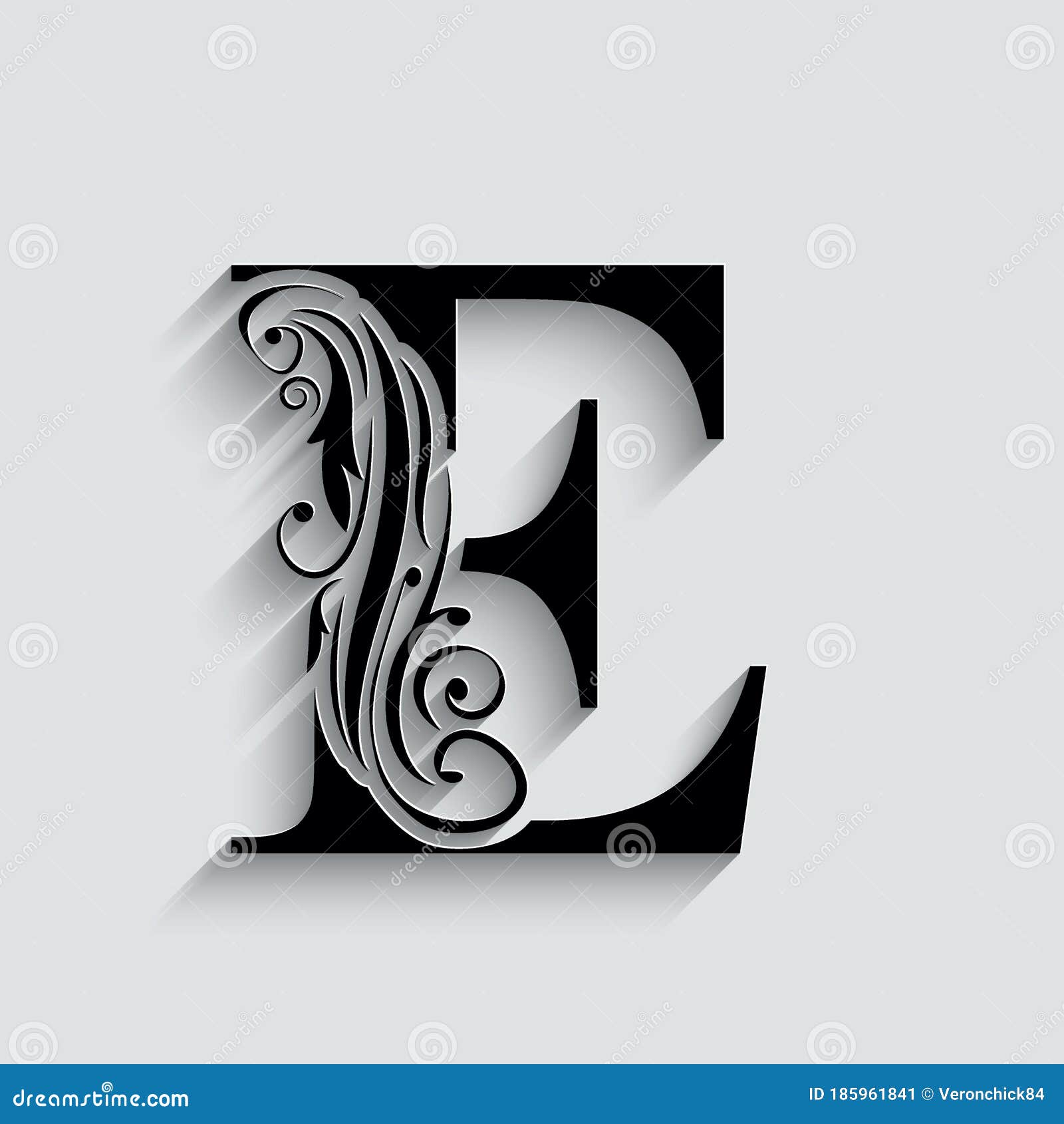 Letter E. Black Flower Alphabet Stock Vector - Illustration of