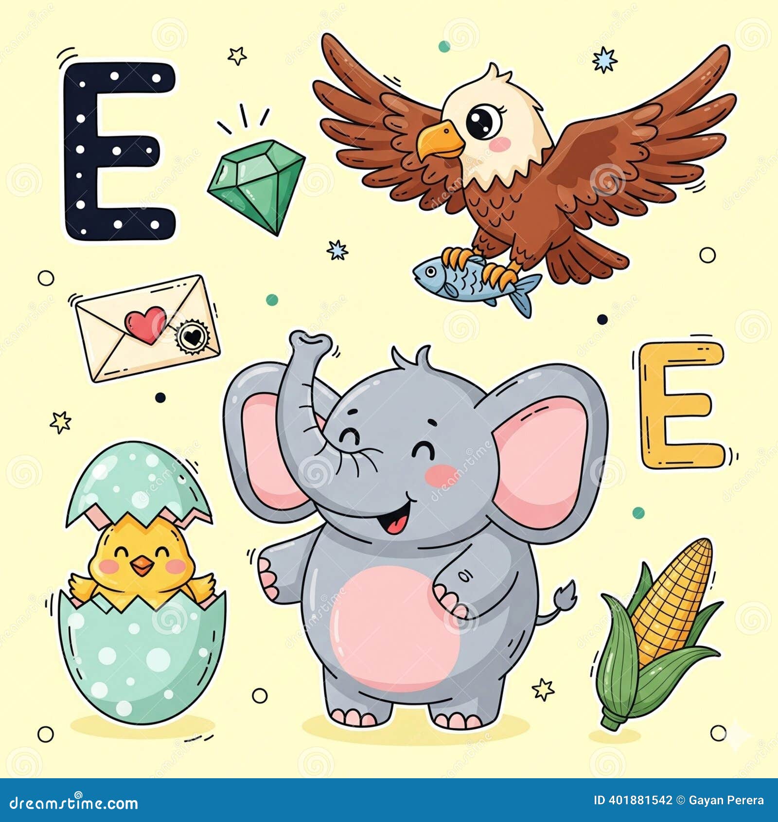 Letter E Kids Phonics Illustration - 1 Stock Illustration - Illustration of  line, kids: 401881542, image size:1600x1690