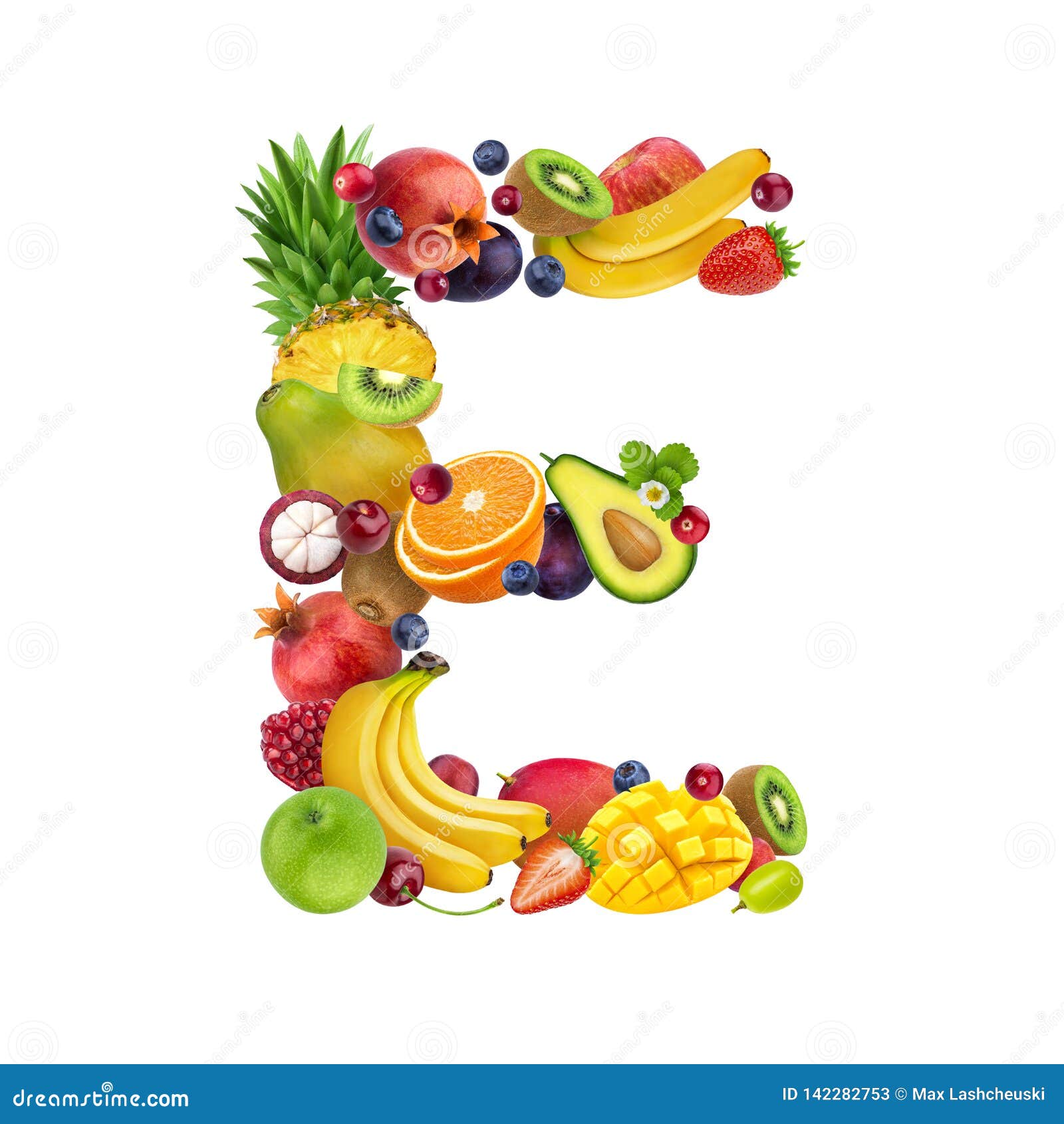 Fruit Qui Commence Par La Lettre E Letter E Made of Different Fruits and Berries, Fruit Font Isolated on