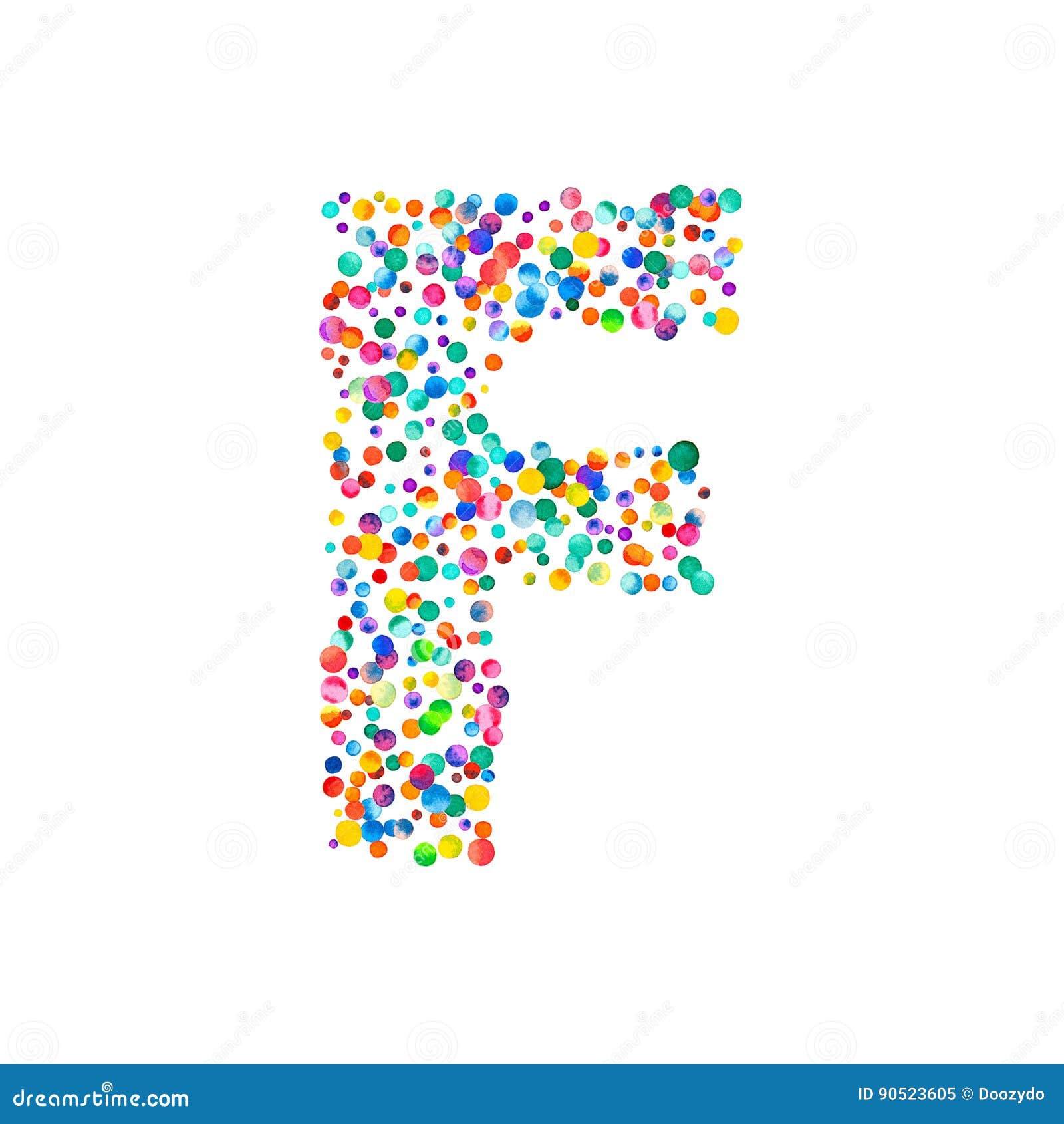 Letter F Filled With Dense Watercolor Confetti On Stock