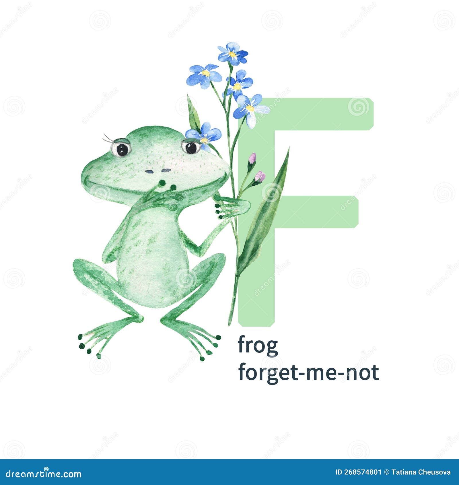 Adorable Baby Frog with Flowers Watercolor Illustration Stock Illustration