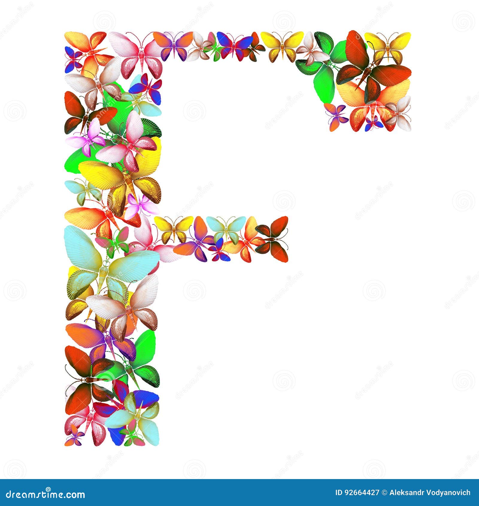 The Letter F Made Up Of Lots Of Butterflies Of Different Colors Stock