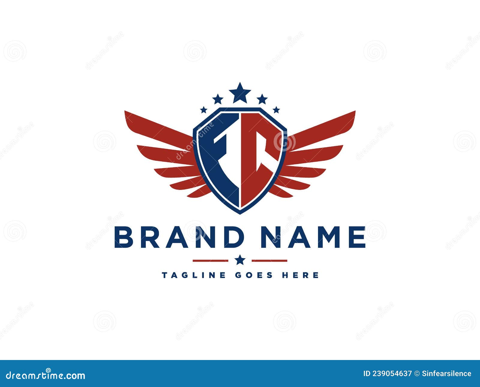 letter fc with american eagle wing emblem. flying hawk wings shield   . good for mascot, sport team, patriotic