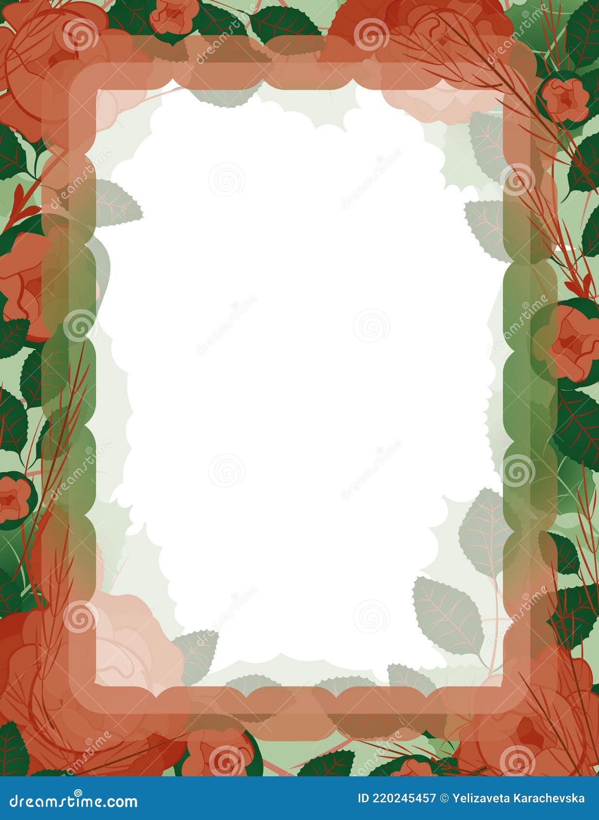 Letter Form with Floral Frame. Floral Roses Wreath Border Letterhead