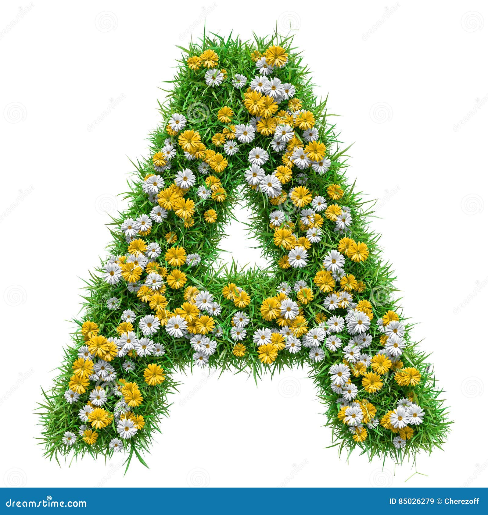 Letter a of Green Grass and Flowers Stock Illustration - Illustration ...