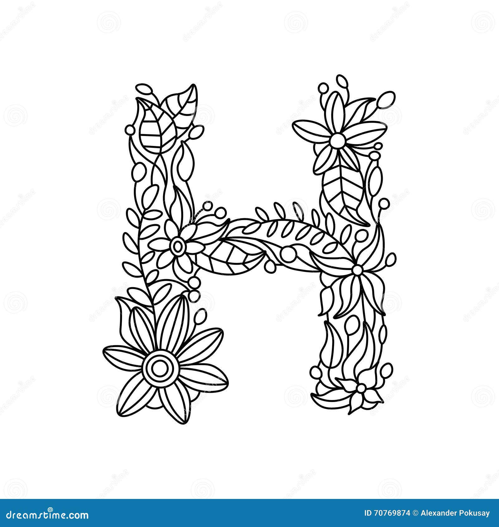 Letter H Coloring Book For Adults Vector Stock Vector Illustration