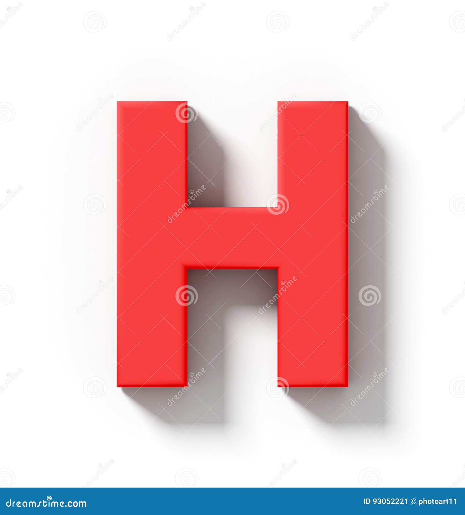 Letter H 3D Red Isolated on White with Shadow - Orthogonal Projection ...
