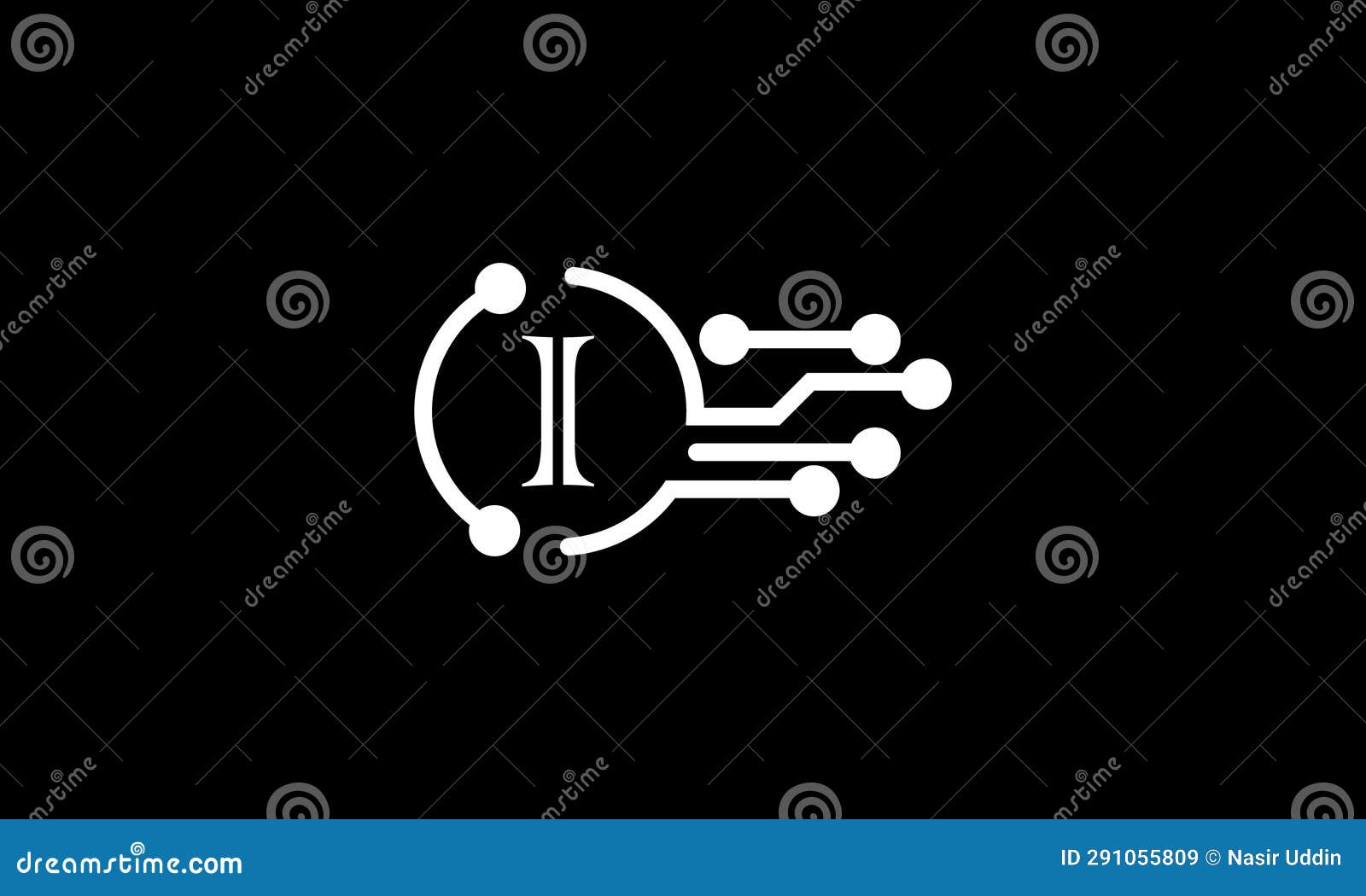 letter i line alphabet  icon for business with circuit. suitable for a company