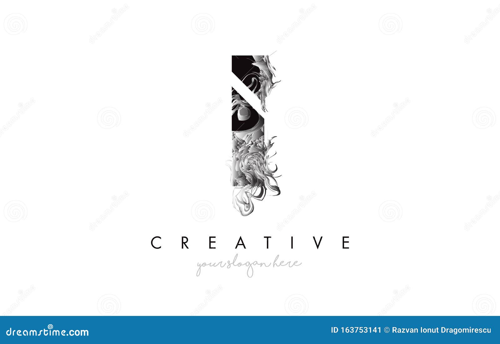 Letter I Logo Design Icon with Artistic Grunge Texture in Black and