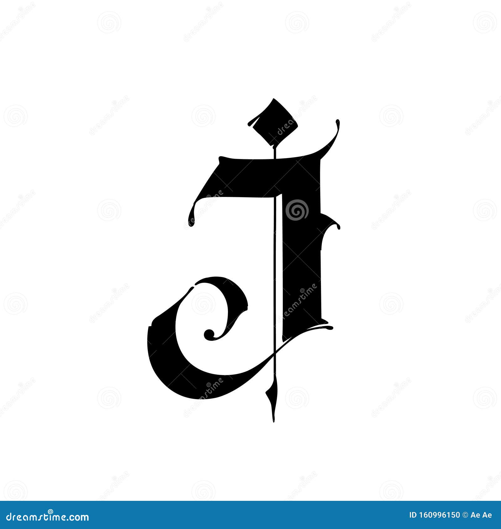 Letter J, in the Gothic Style. Vector. Alphabet. the Symbol is Isolated