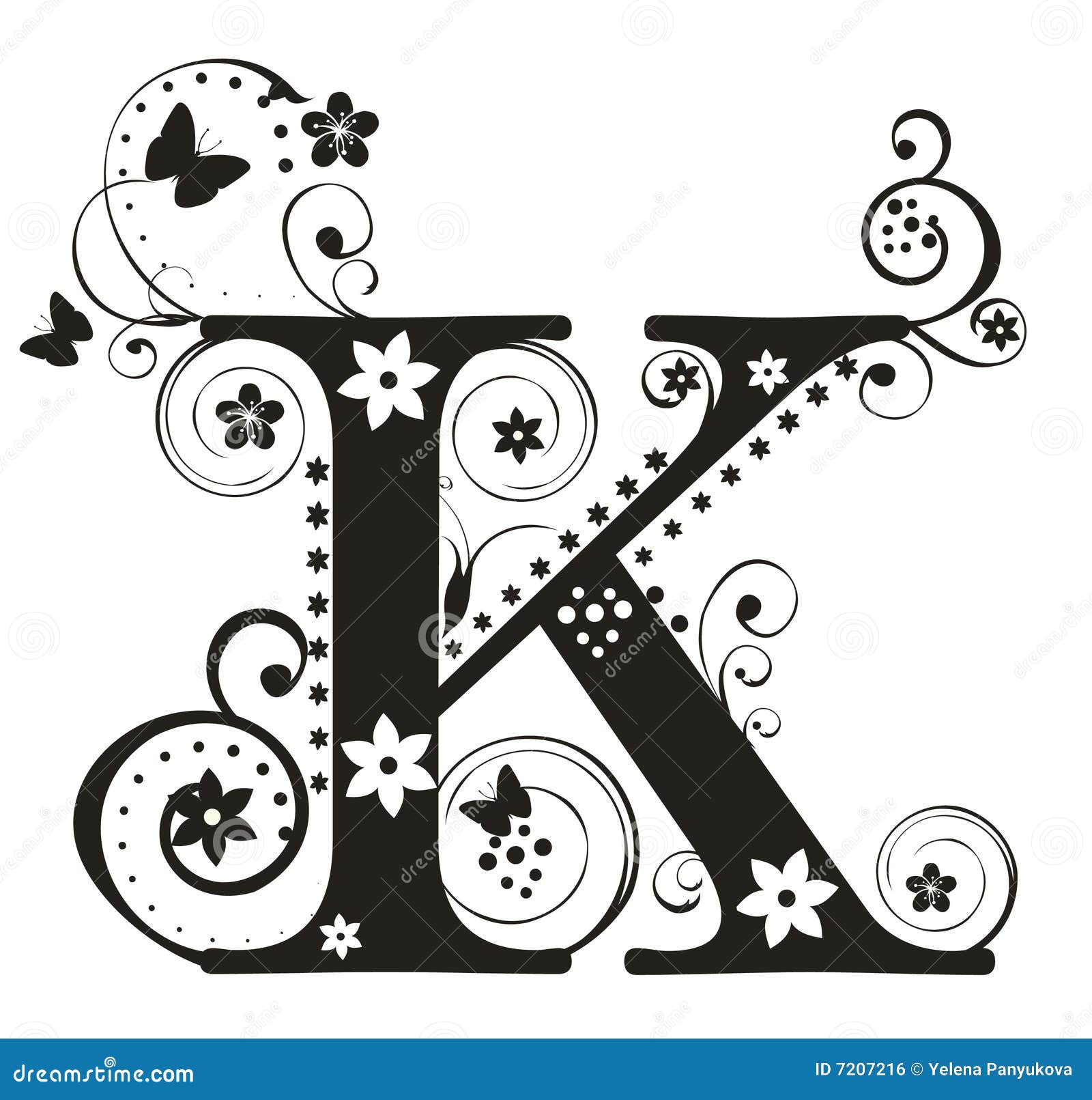 Letter K stock vector. Image of flower, character, typeset 