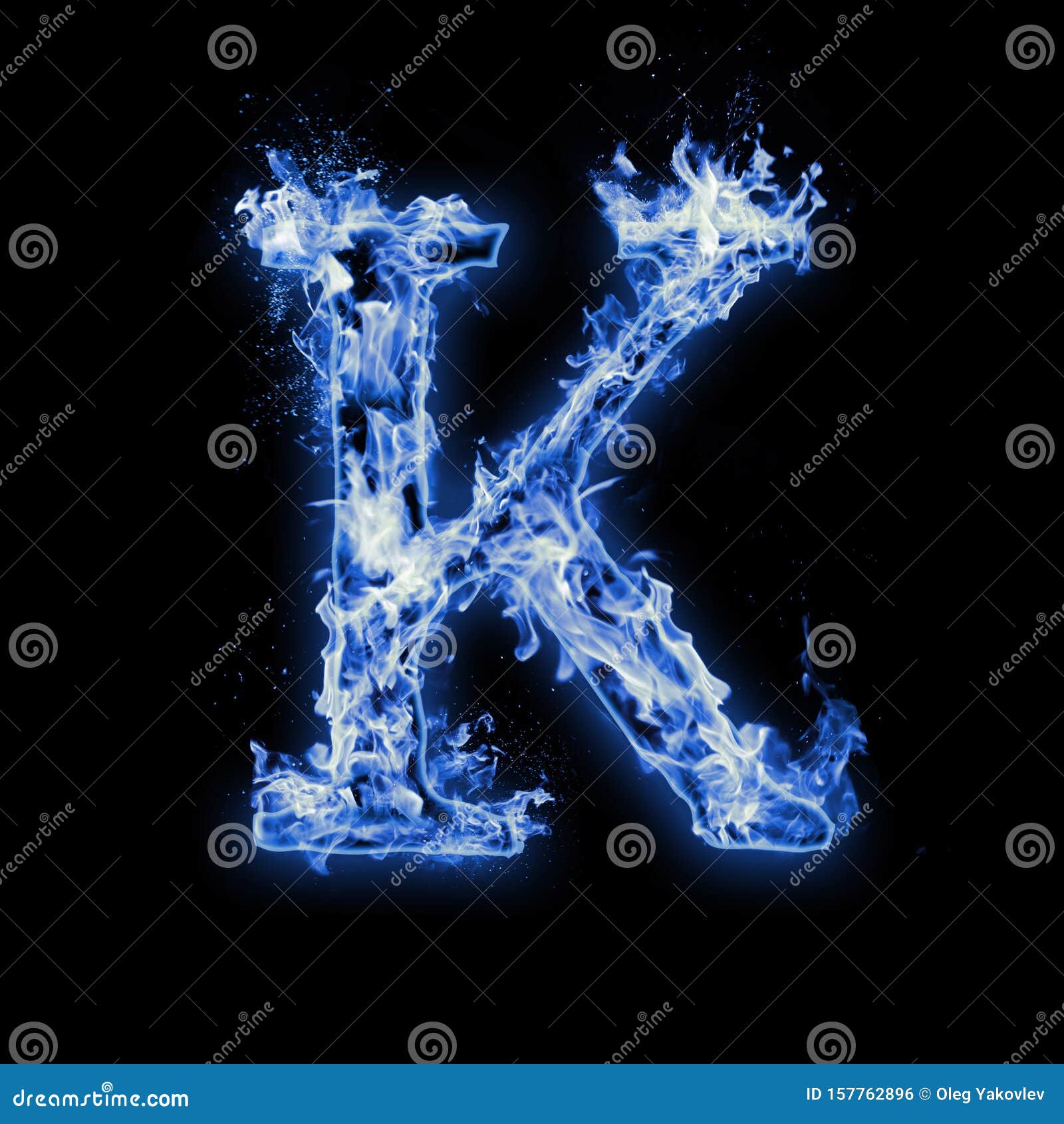 Letter K Blue Fire Flames On Black Stock Illustration Illustration Of Part Ignite