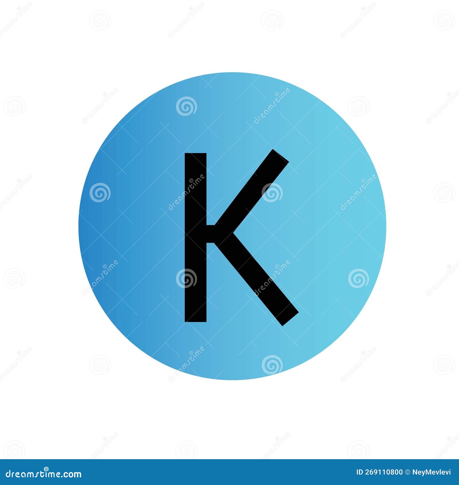 The Letter K in a Blue Gradation Circle. Stock Illustration