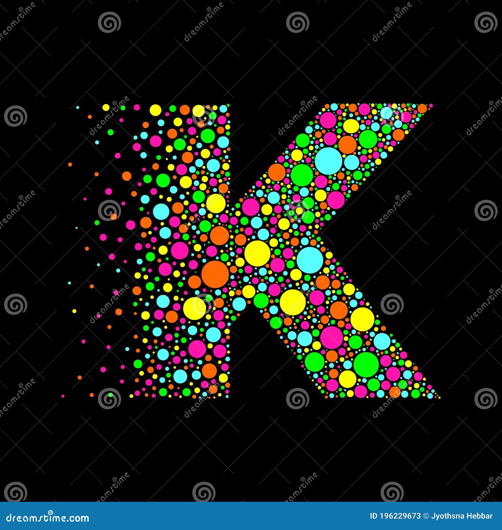 Letter K in Dispersion Effect, Scattering Circles/Bubbles, Colorful ...