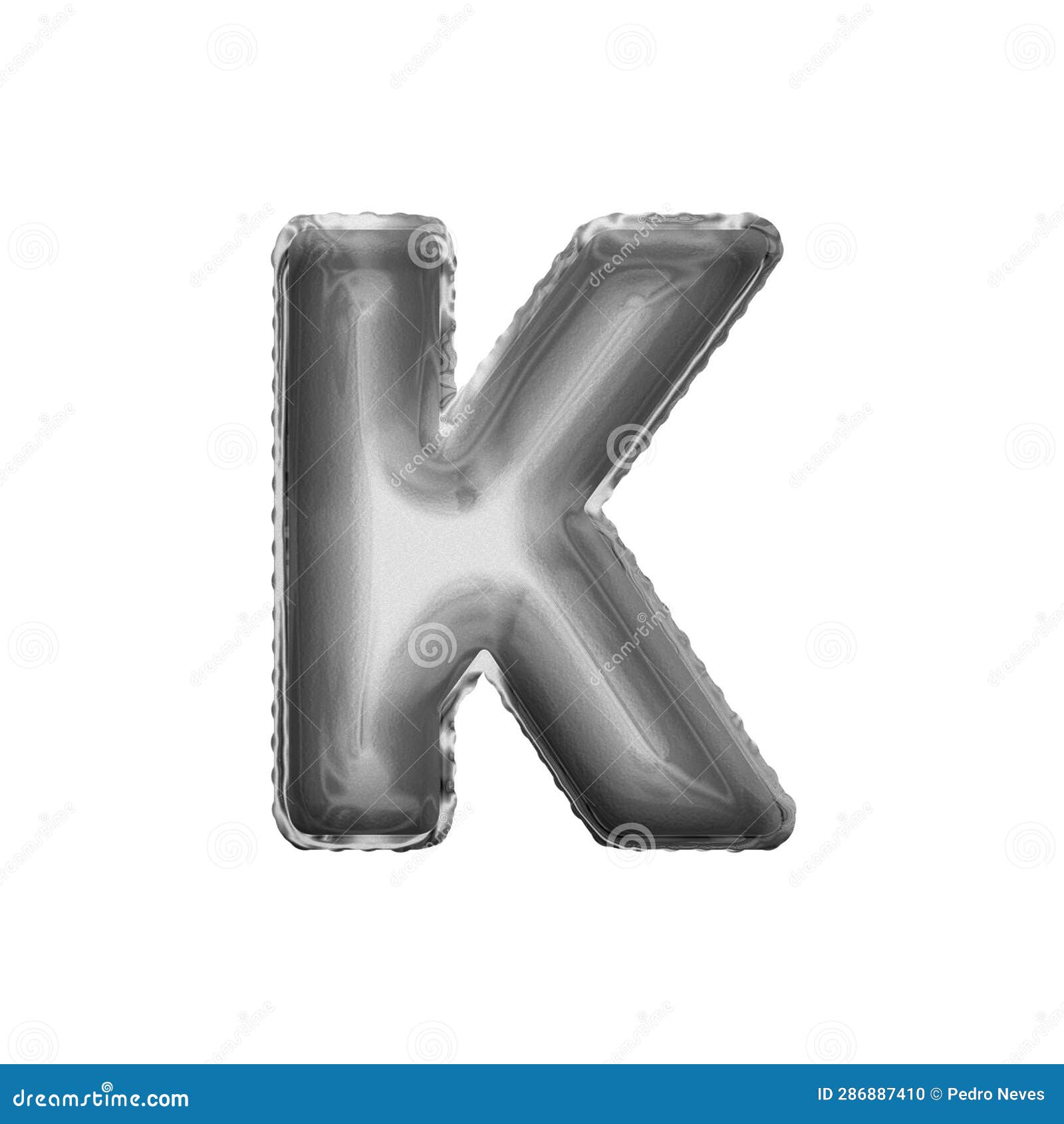 Letter K Made of Silver Inflatable Balloon Isolated on White Background